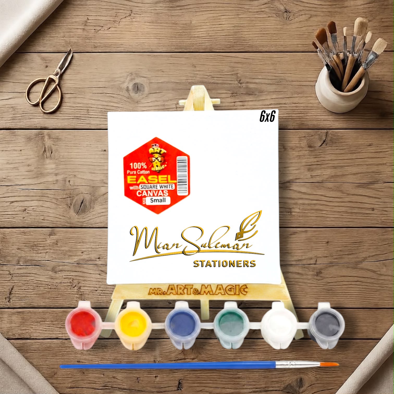 Mini Rectangular Canvas Board With Easel & Water Colors Fine Quality 6x6 Inches