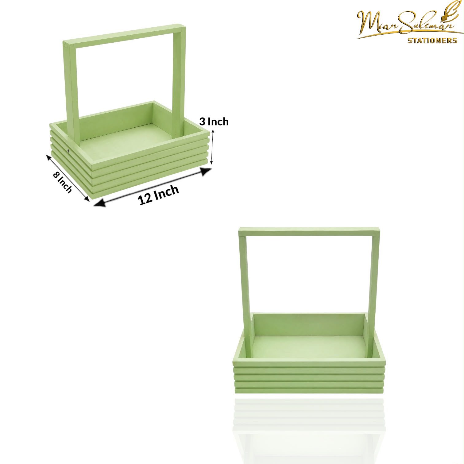 Wooden Slat Storage Basket With Rectangular Handle