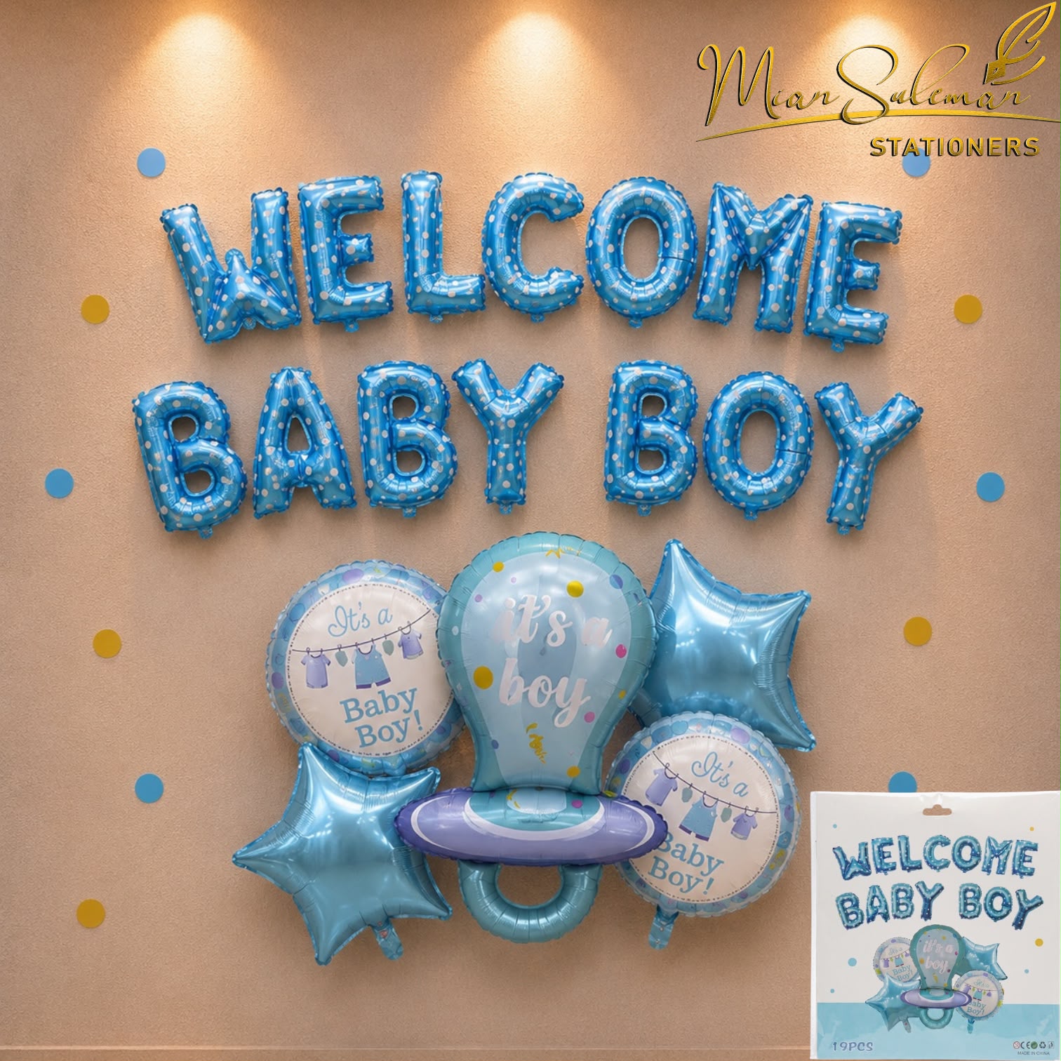 Well Come Baby Boy Foil Balloons With Banner