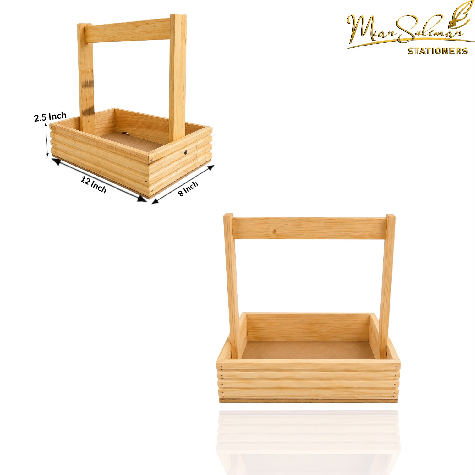 Wooden Storage Basket With Tall Handle