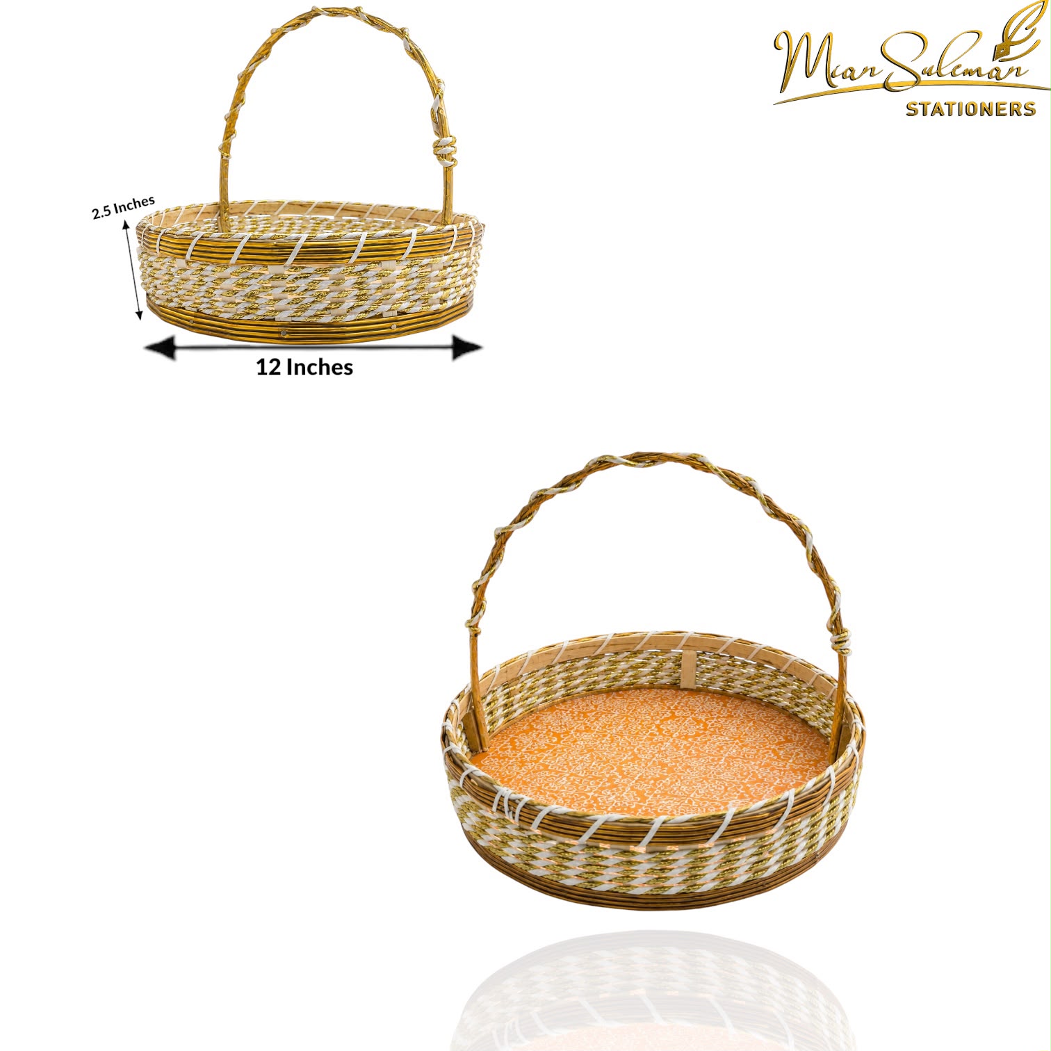 Woven Round Gift Basket With Handle