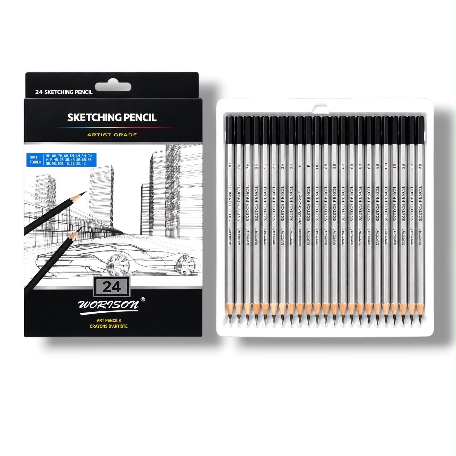 Worison Sketching Pencil Artist Grade 24 Pcs Set