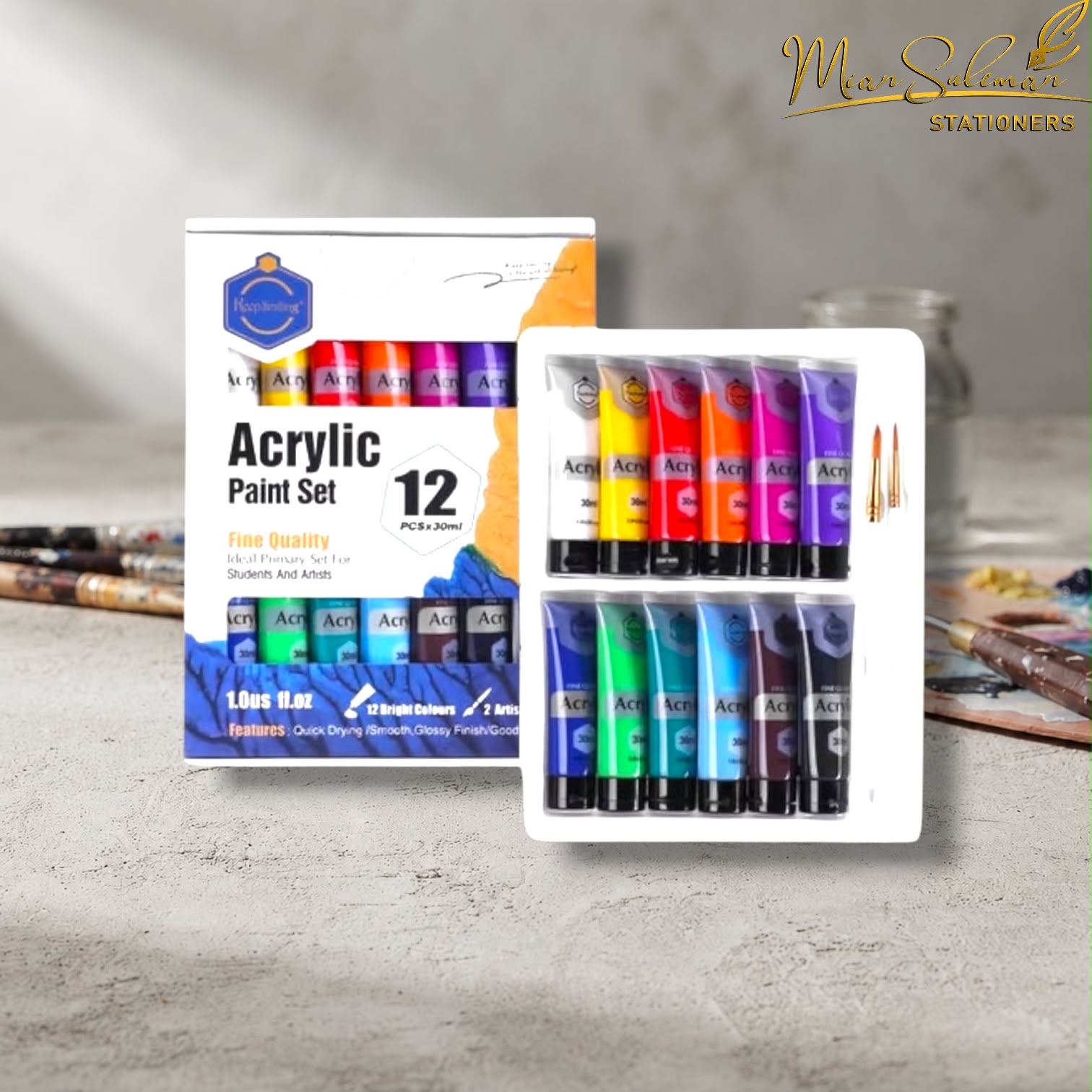 Keep Smiling Acrylic Paint Set Fine Quality 12 Colour 30ml
