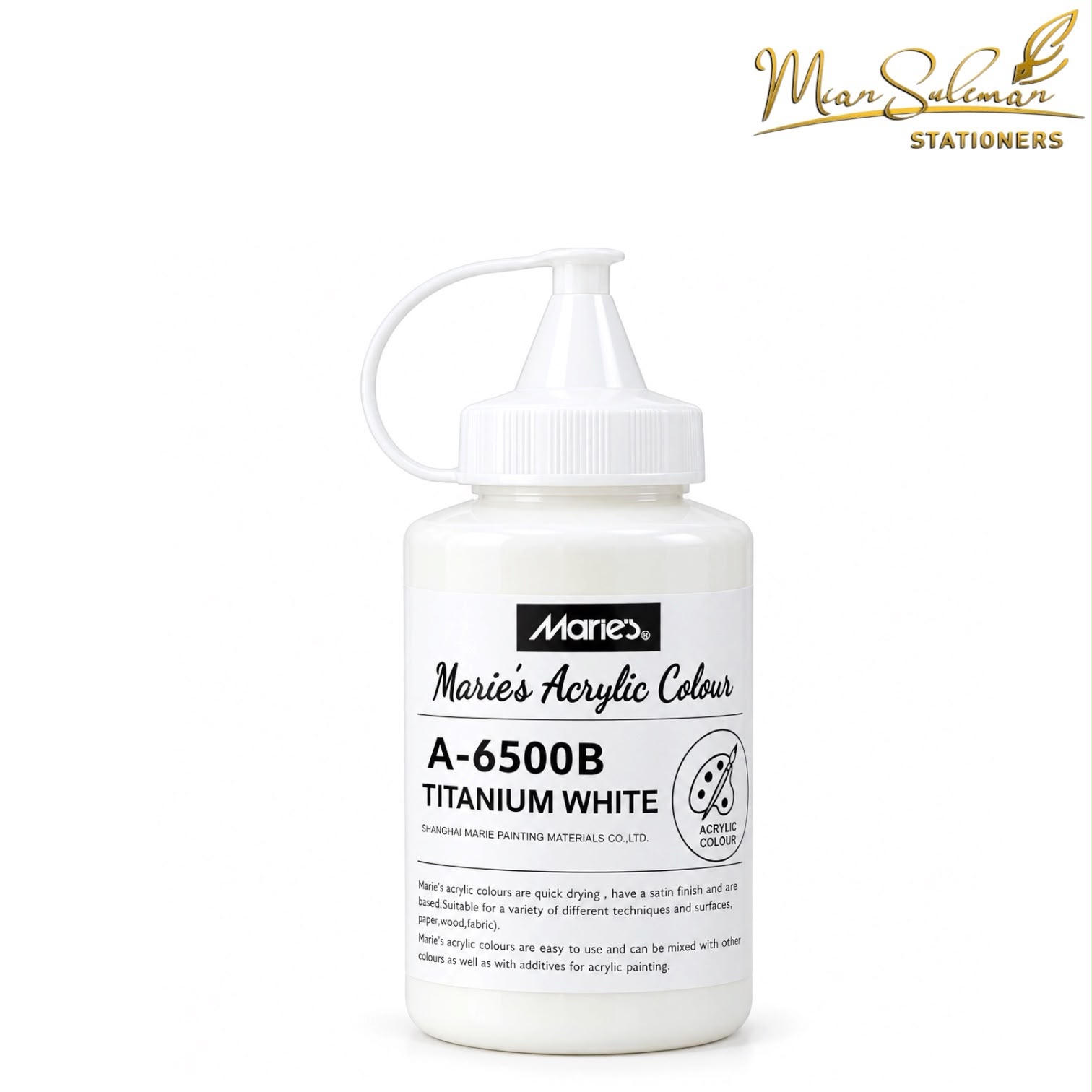 Maries Acrylic Paint Colour 500ml Nozzle Jar A. 6500B Titanium White