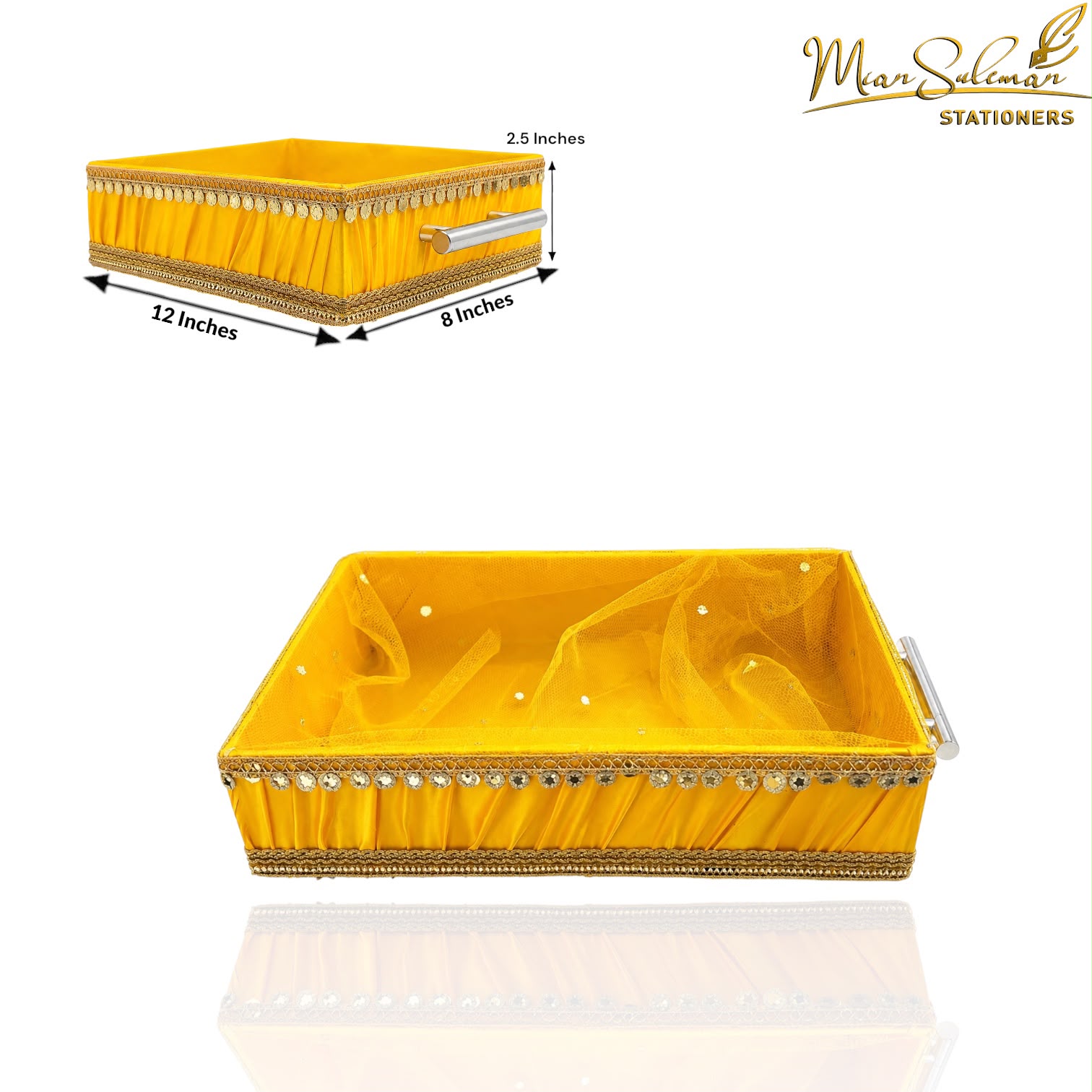 Rectangular Decorative Gift & Storage Tray With Handles (Yellow)