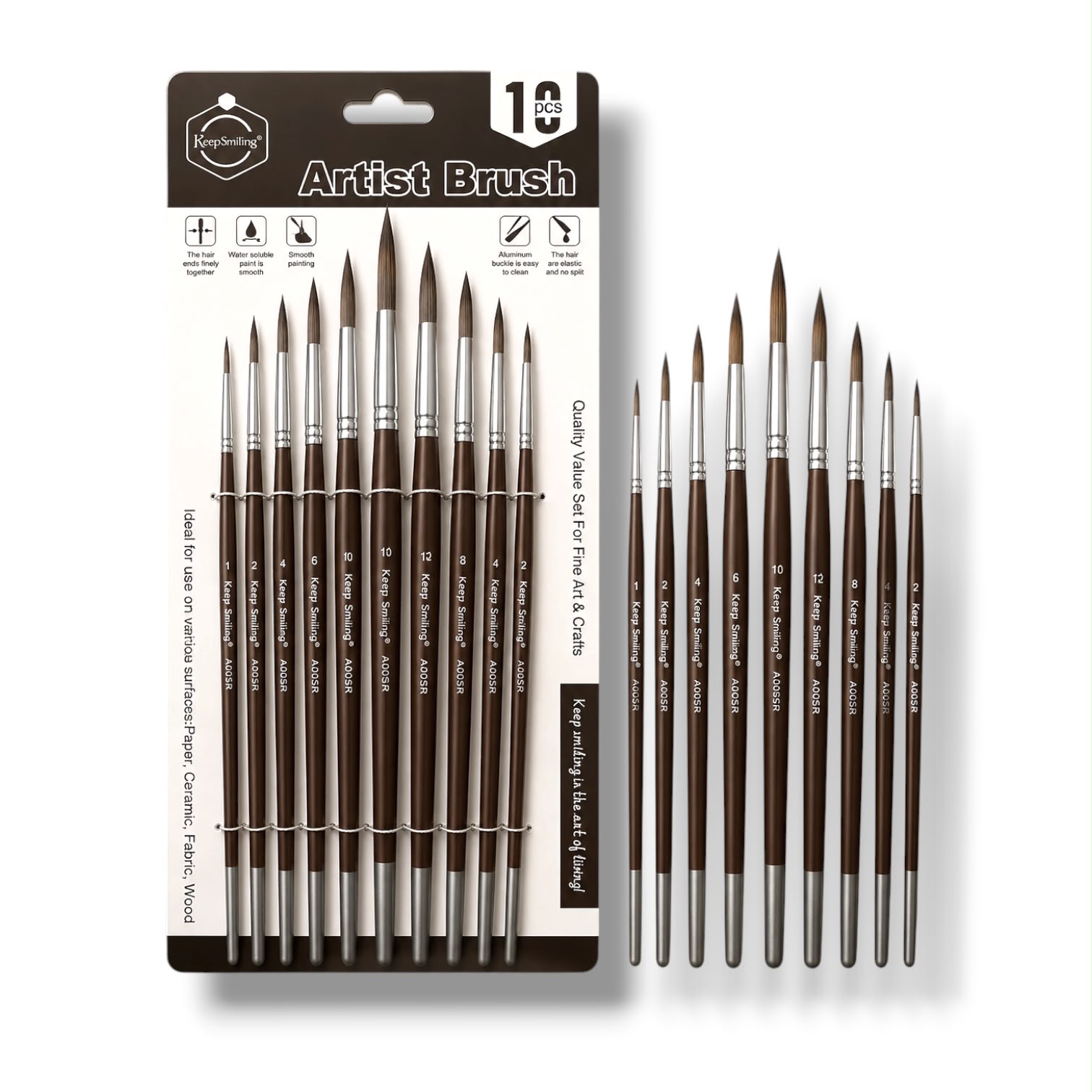 Keep Smiling Artist Round Tip Brush 10 Pcs Set