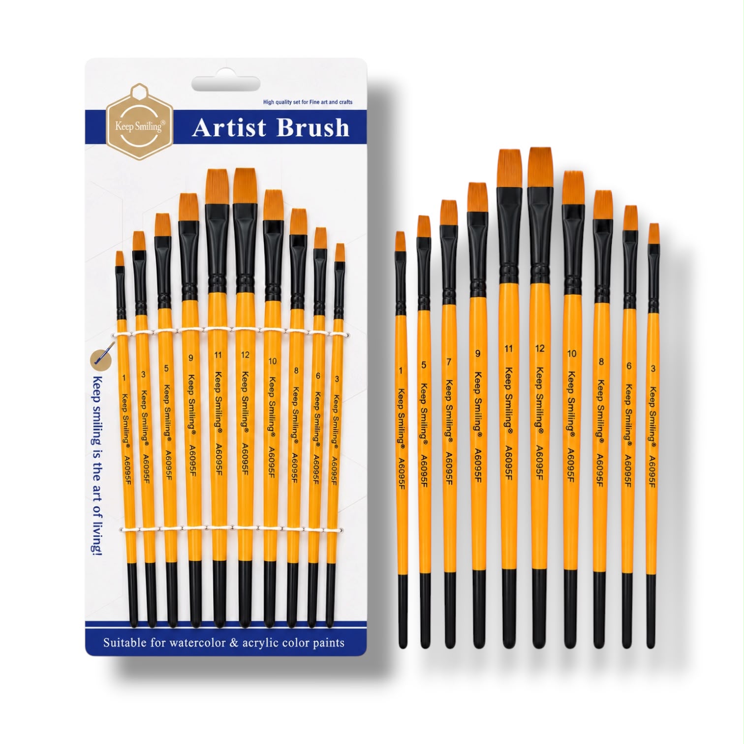 Keep Smiling Artist Flat Shapes Brush Fine Quality 10 Pcs Set