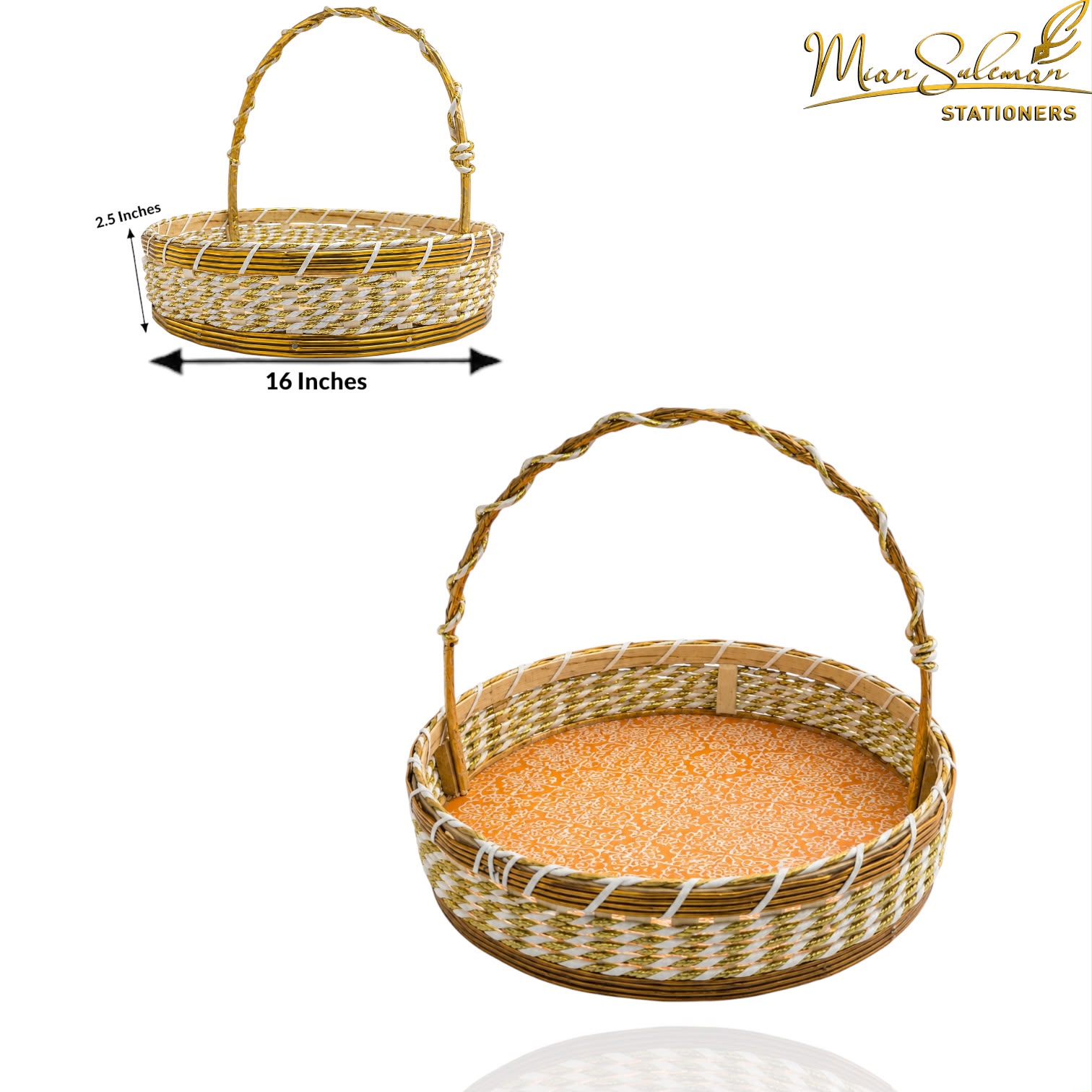Woven Round Gift Basket With Handle