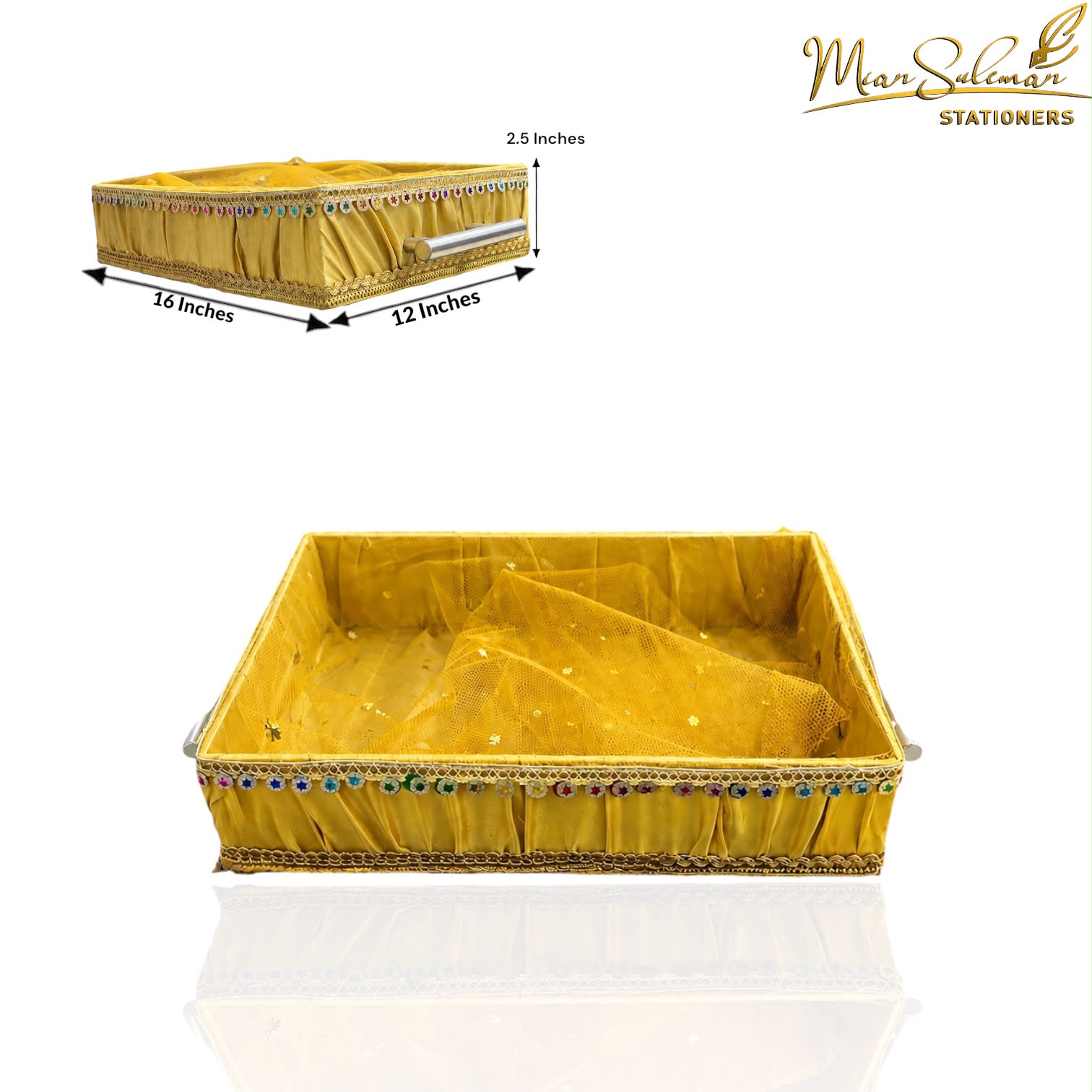 Rectangular Decorative Gift & Storage Tray With Handles (Light Yellow)