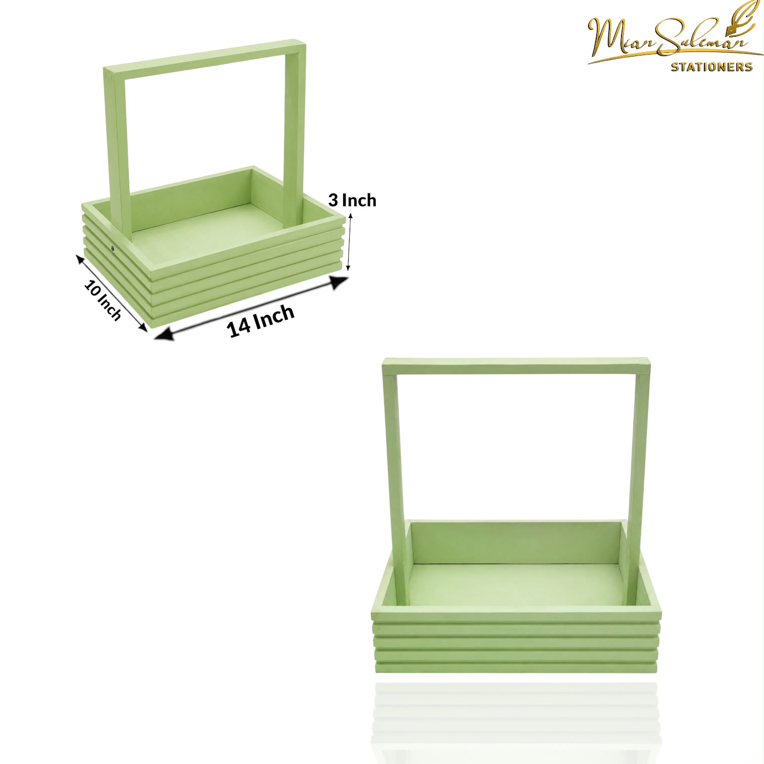 Wooden Slat Storage Basket With Rectangular Handle