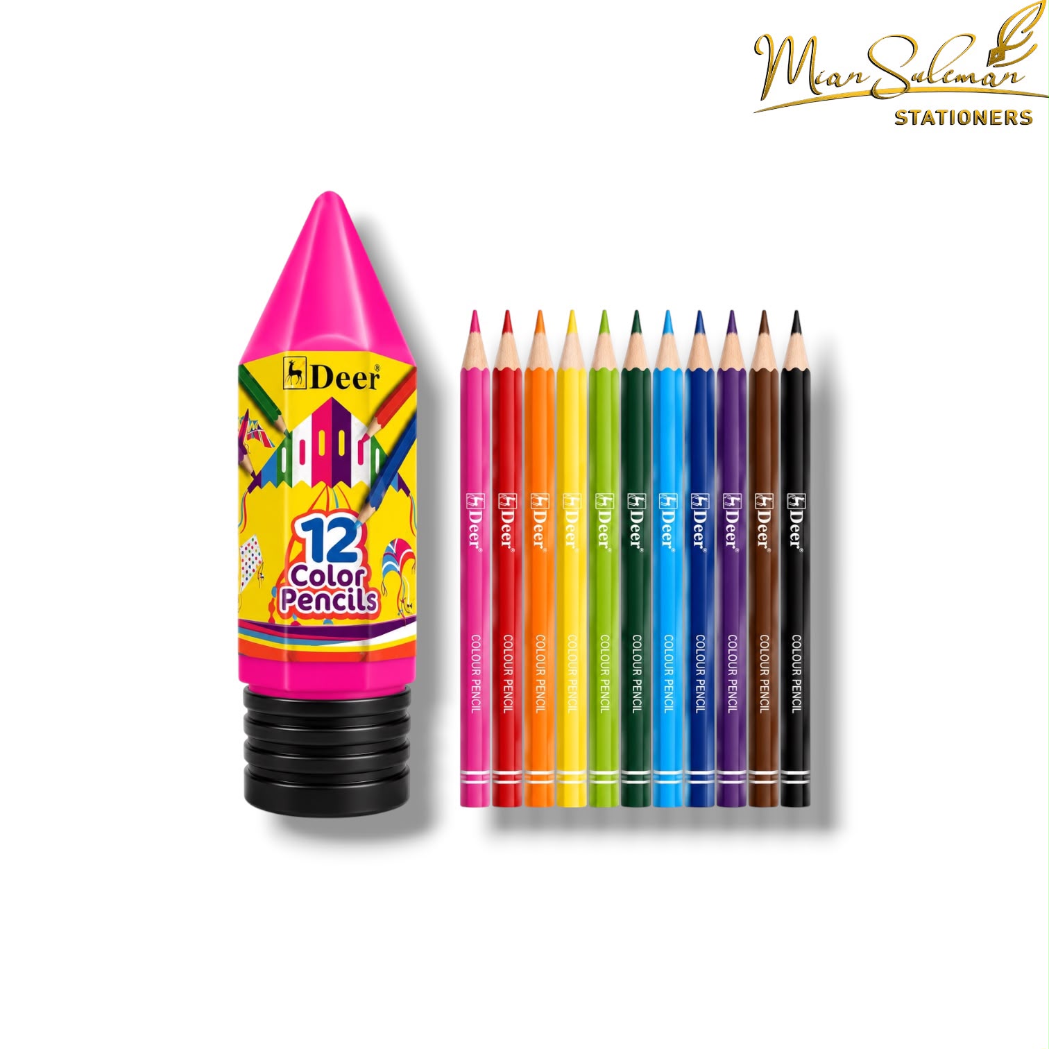 Deer Pencils Colored Small Size Set Pack Of 12 Pcs