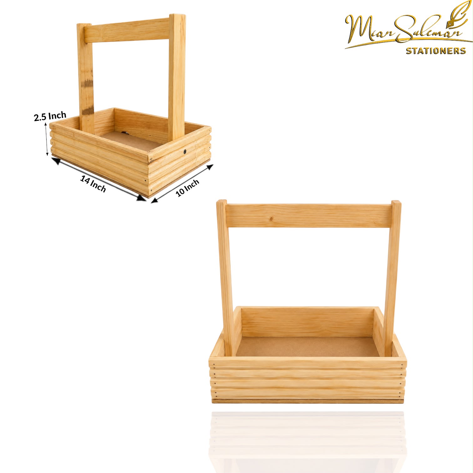 Wooden Storage Basket With Tall Handle