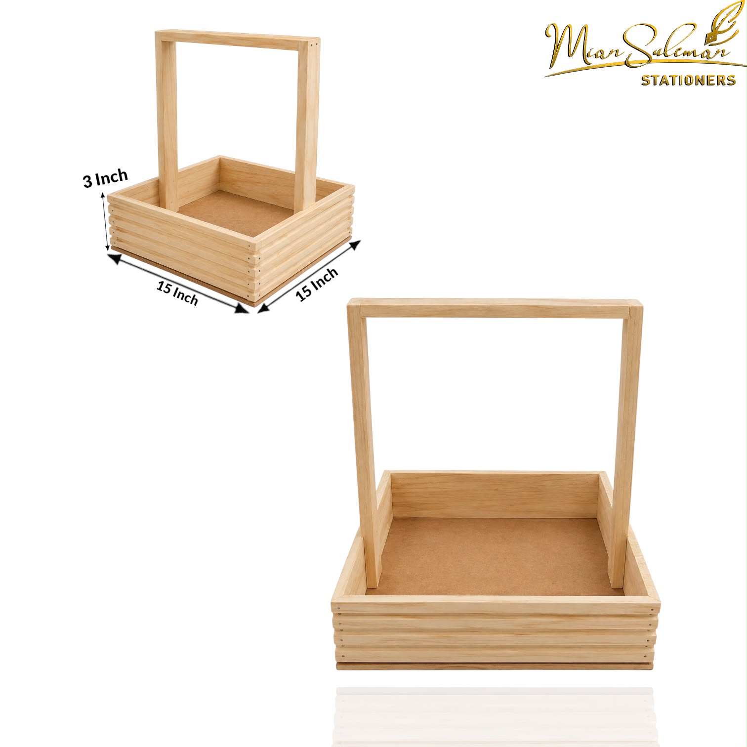 Wooden Square Storage Basket With Tall Handle