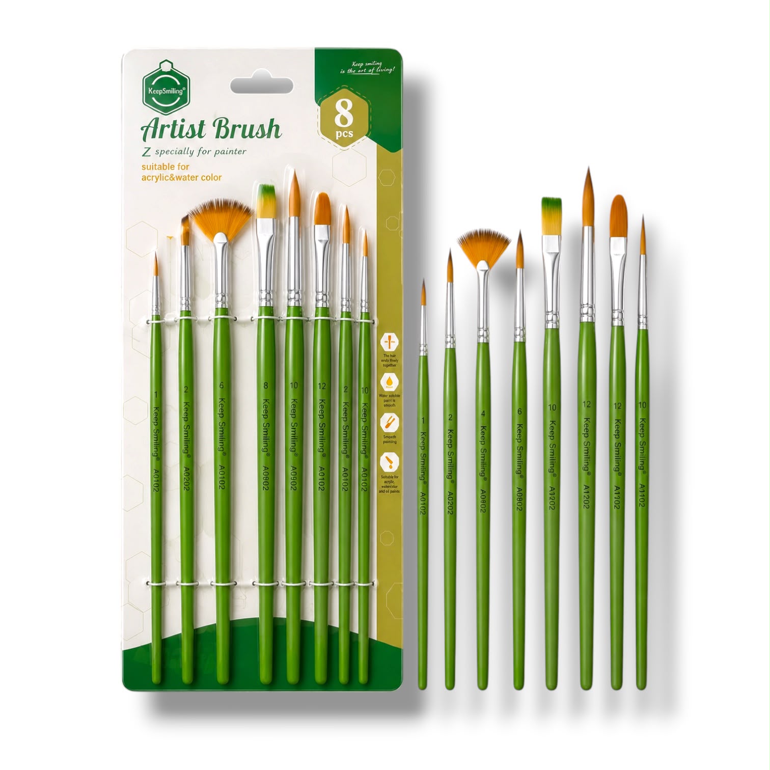 Keep Smiling Artist Mixed Shape Brush Premium Look 8 Pcs Set