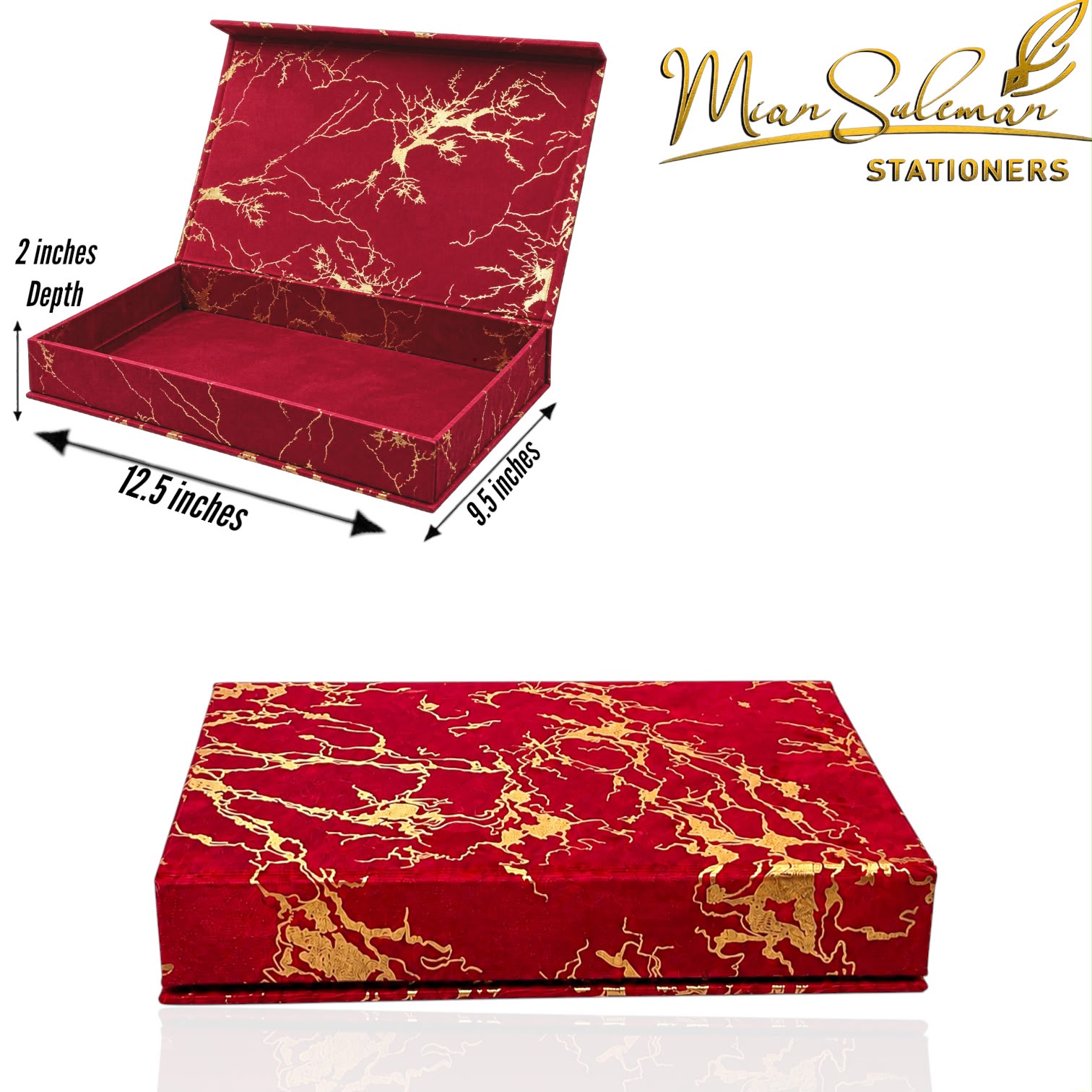 Customized Crimson Red With Gold Marble Design Gift Box