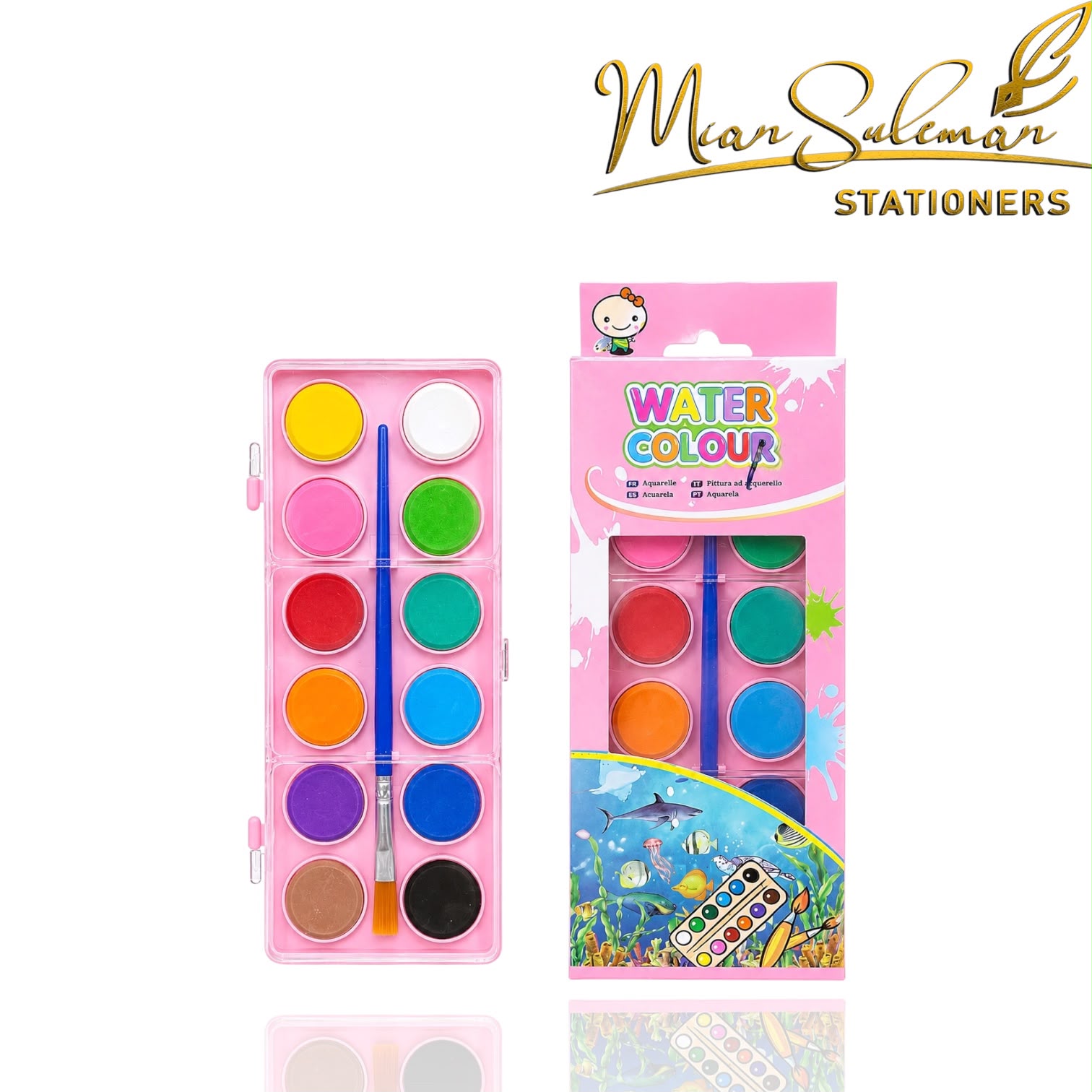 Chlidren Water Color Paint With brush Set Pack Of 12 Pcs