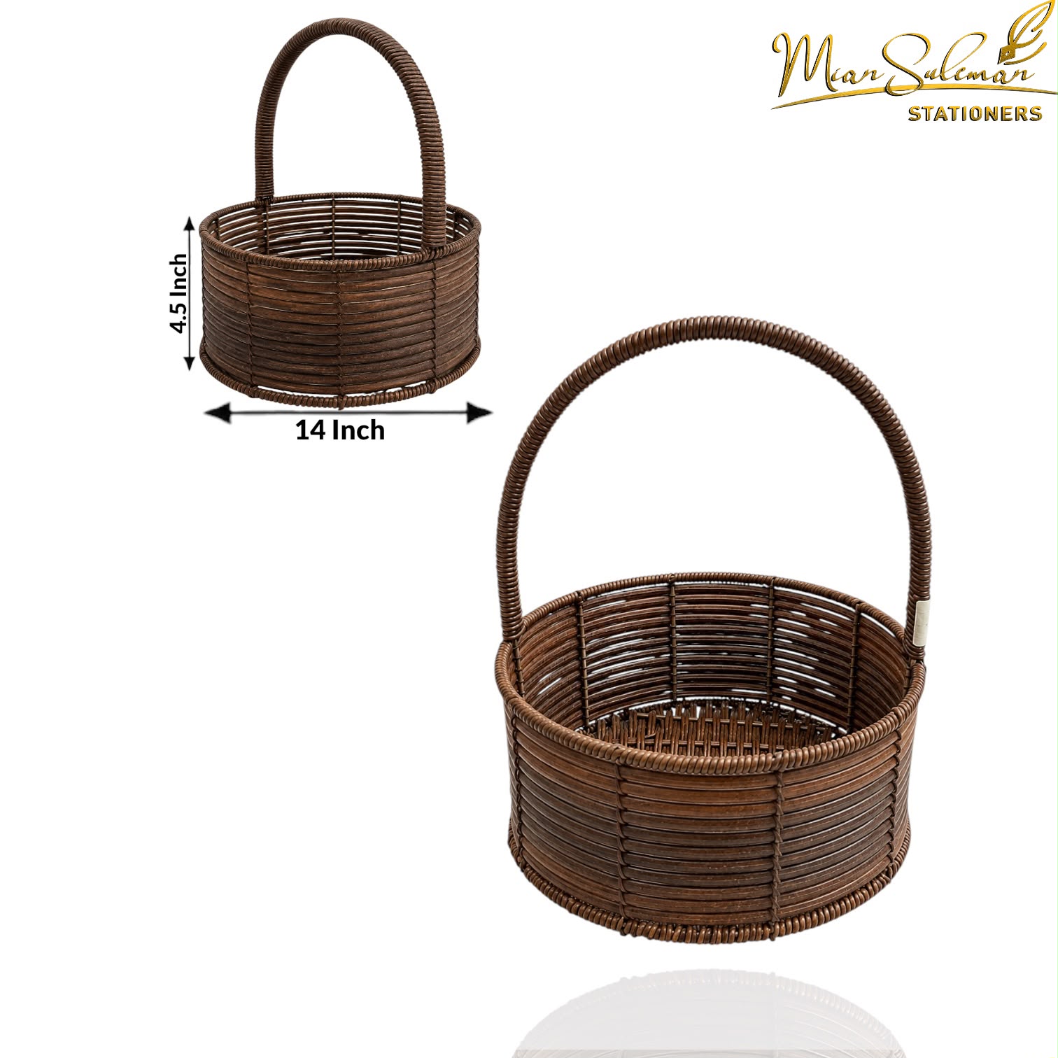 Natural Wicker Round Gift Basket With Large Top Handle
