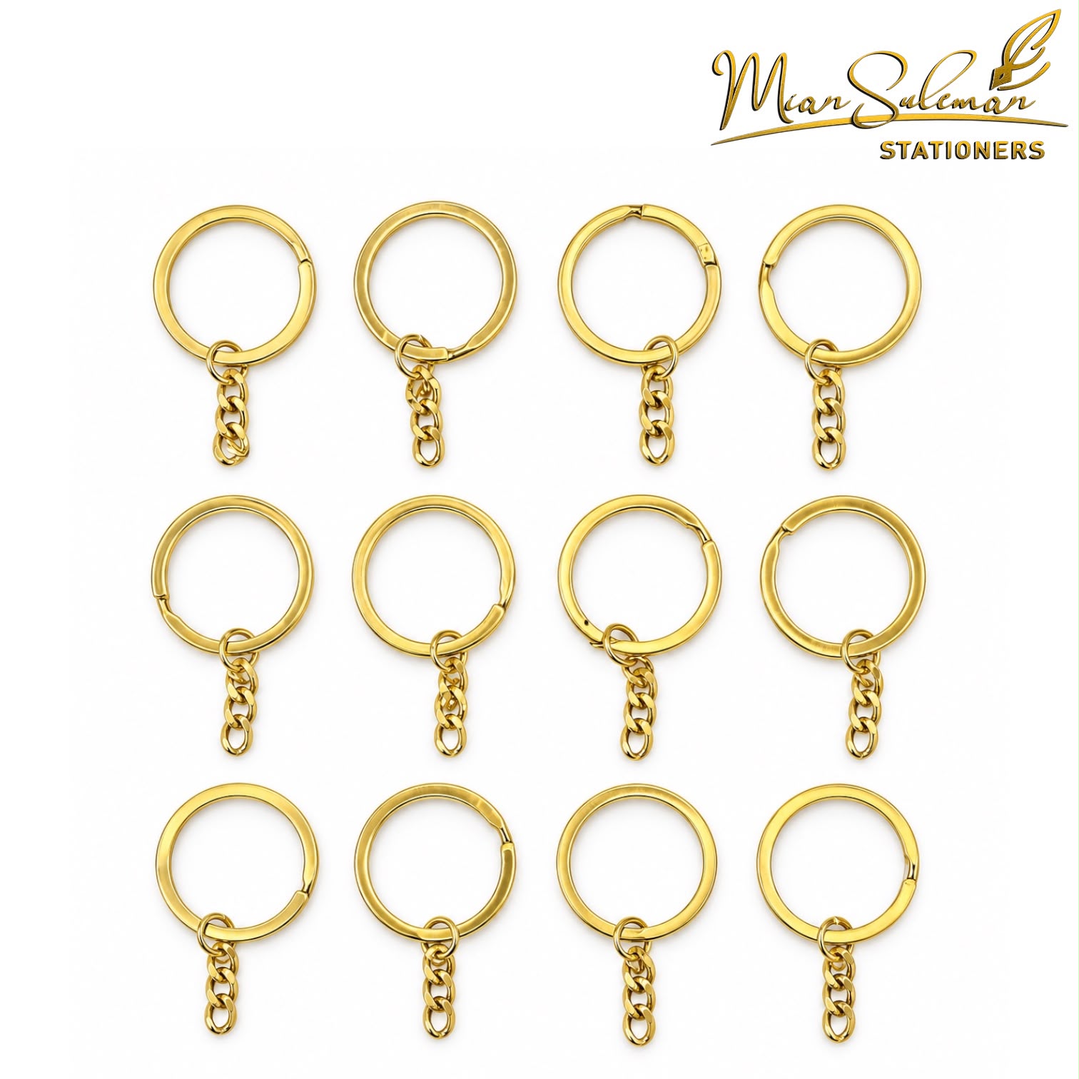 Premium Golden Keychain Ring with Chain – 12 Pcs for Resin Art