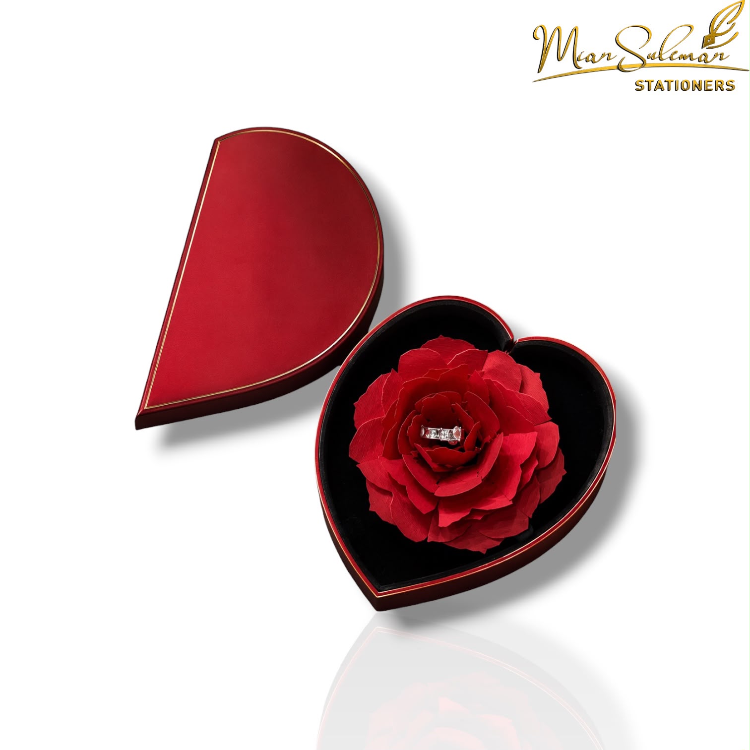 Heart Shaped 3D Rose Pop-Up Rotating Ring Box