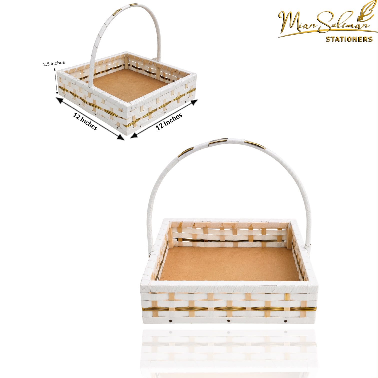 White Woven Gift Basket With Handle