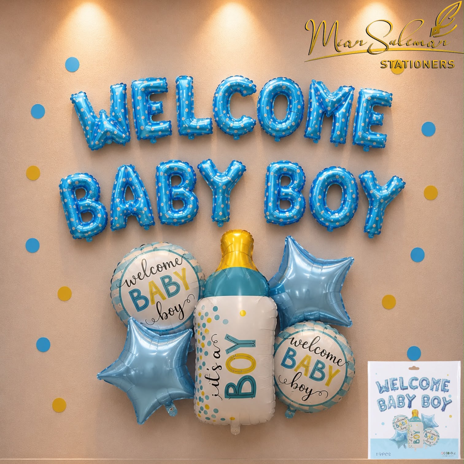 Well Come Baby Boy Foil Balloons With Banner