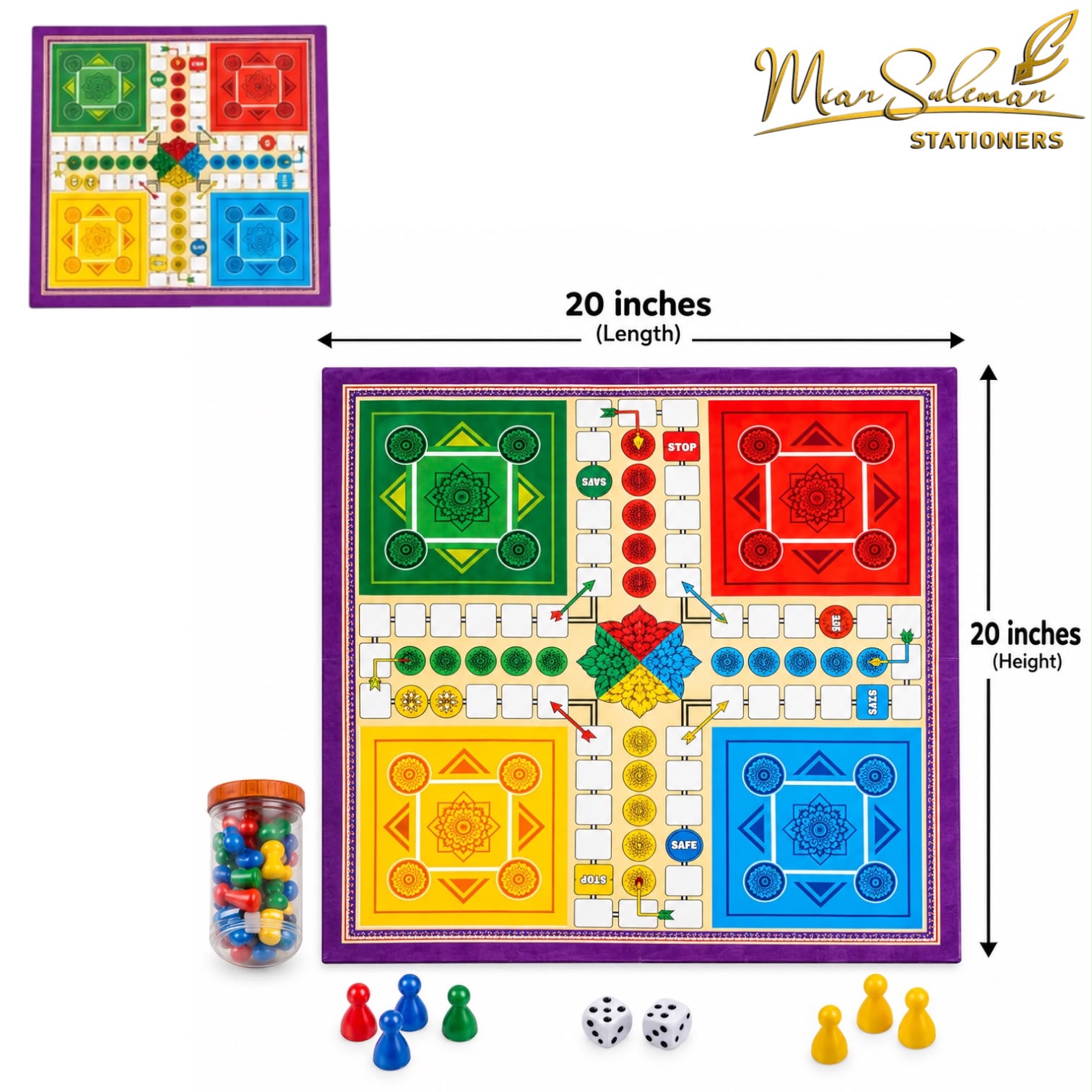 20x20 Inches Ludo with Free Tokens