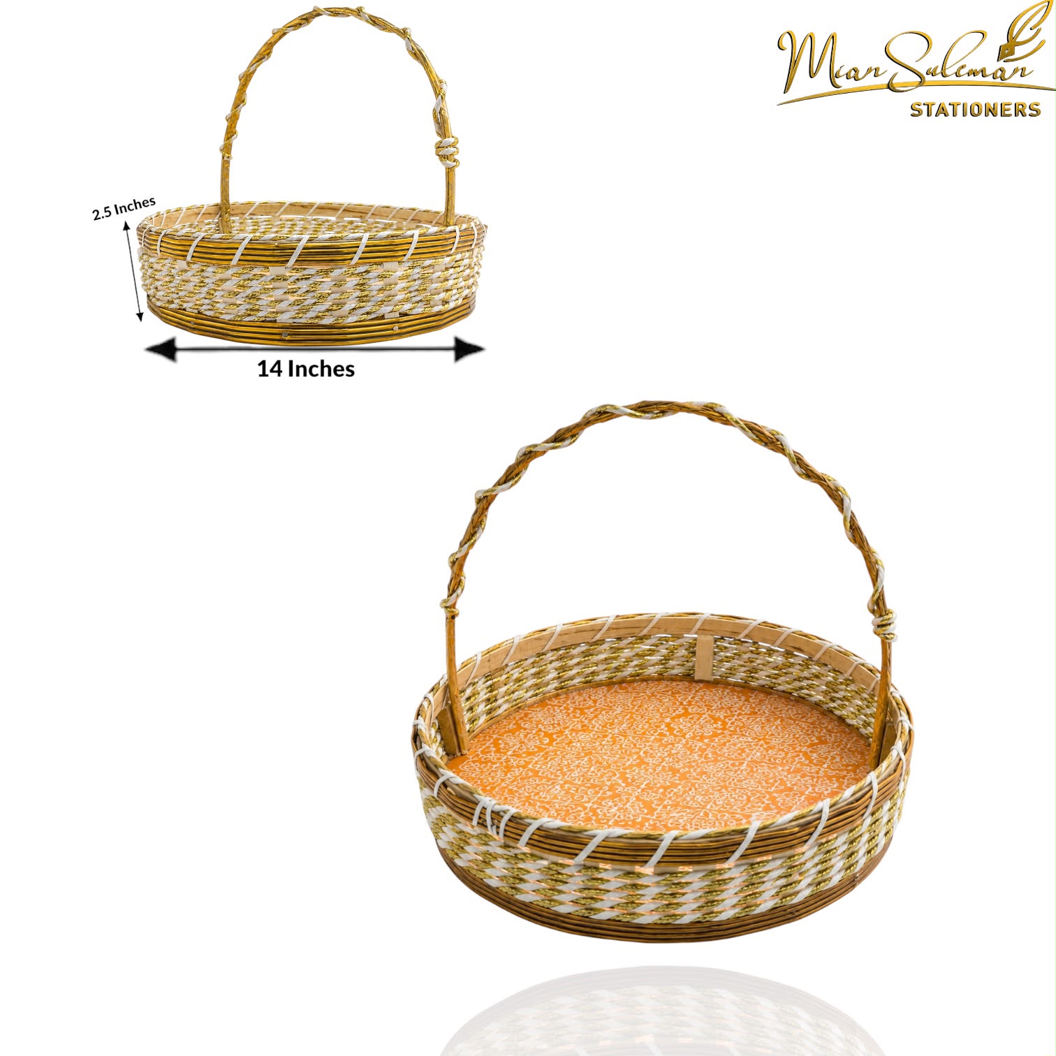 Woven Round Gift Basket With Handle