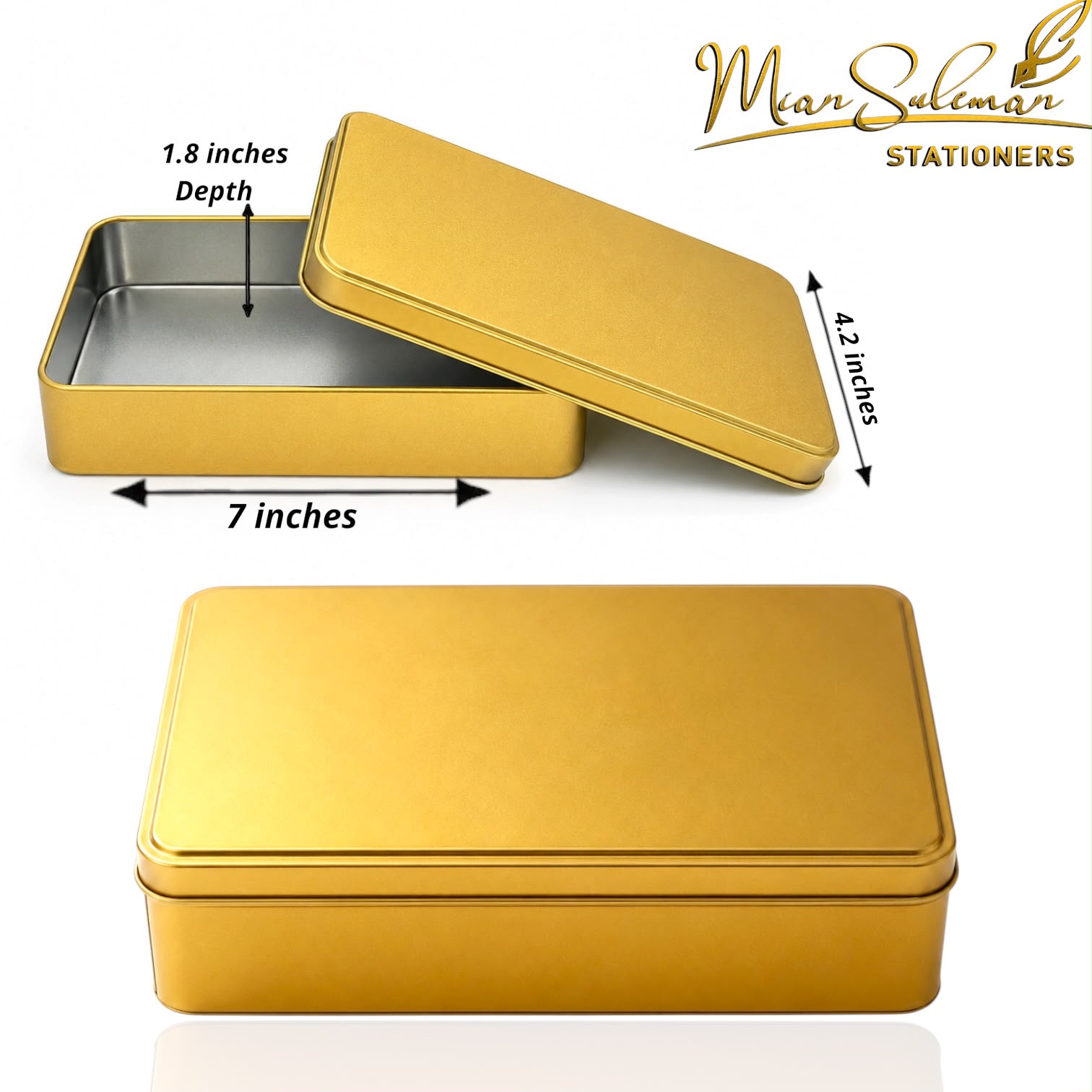 Rectangular Golden Plain Metal Tin Box