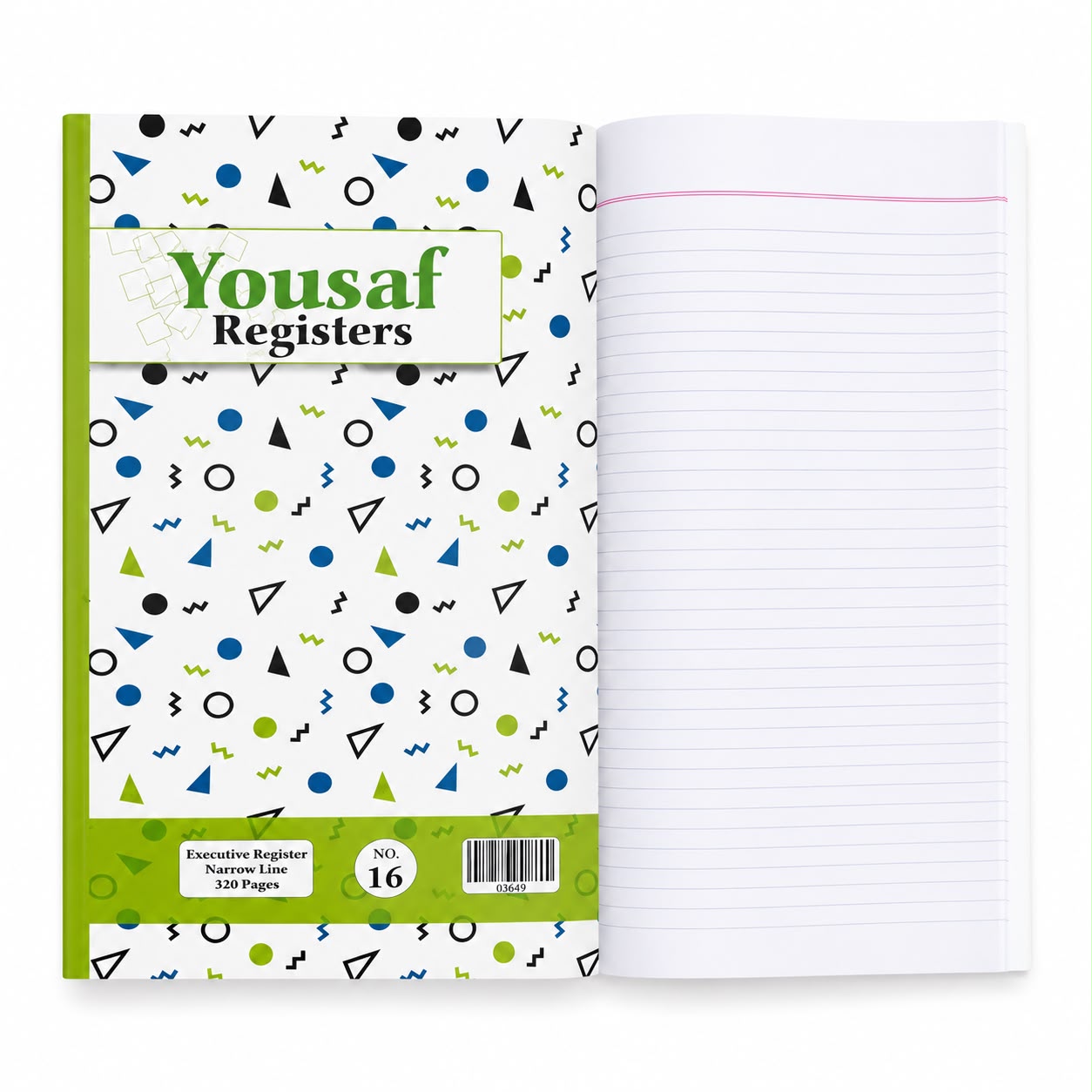 Yousaf Register 320 Page Fine Paper Narrow Line
