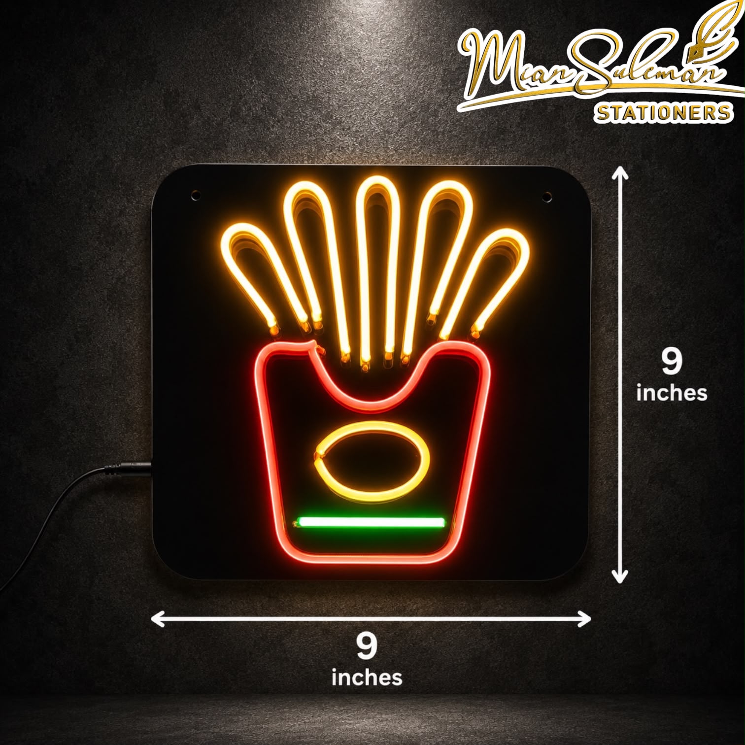 LED Neon Board Fries Sign 9x9 Inches