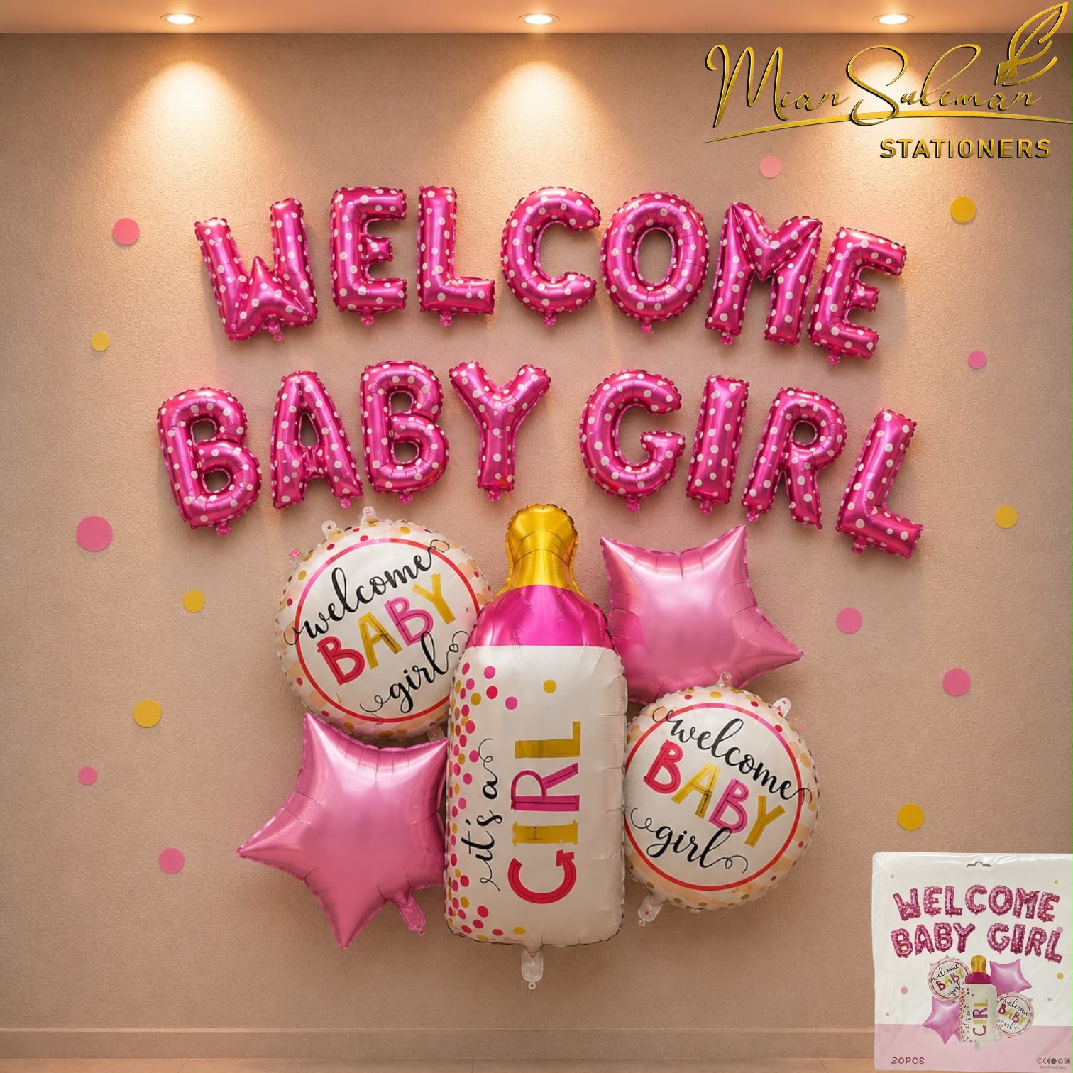 Well Come Baby Girl Foil Balloons With Banner