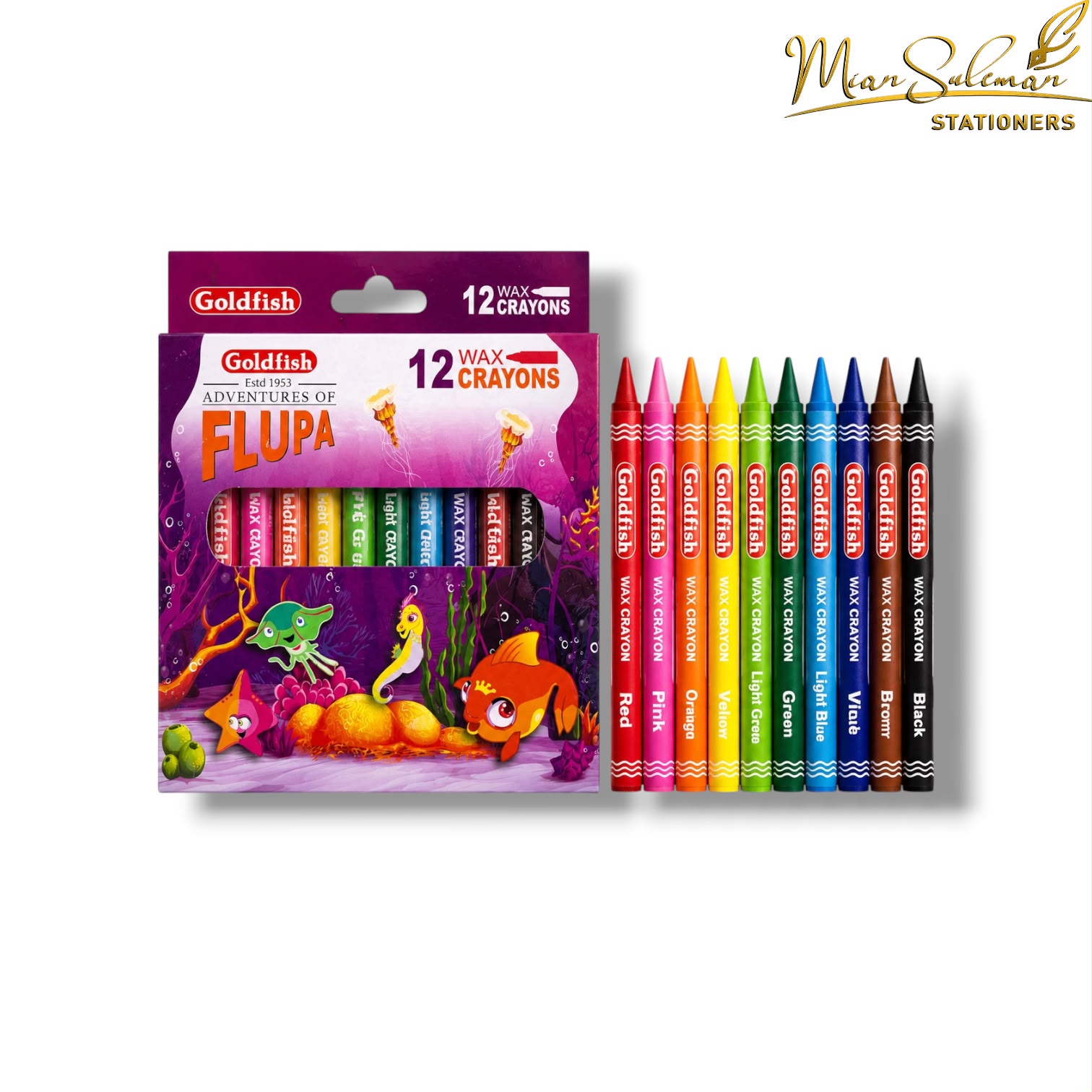 Goldfish Wax Crayons Colored Small Size Pack Of 12 Pcs