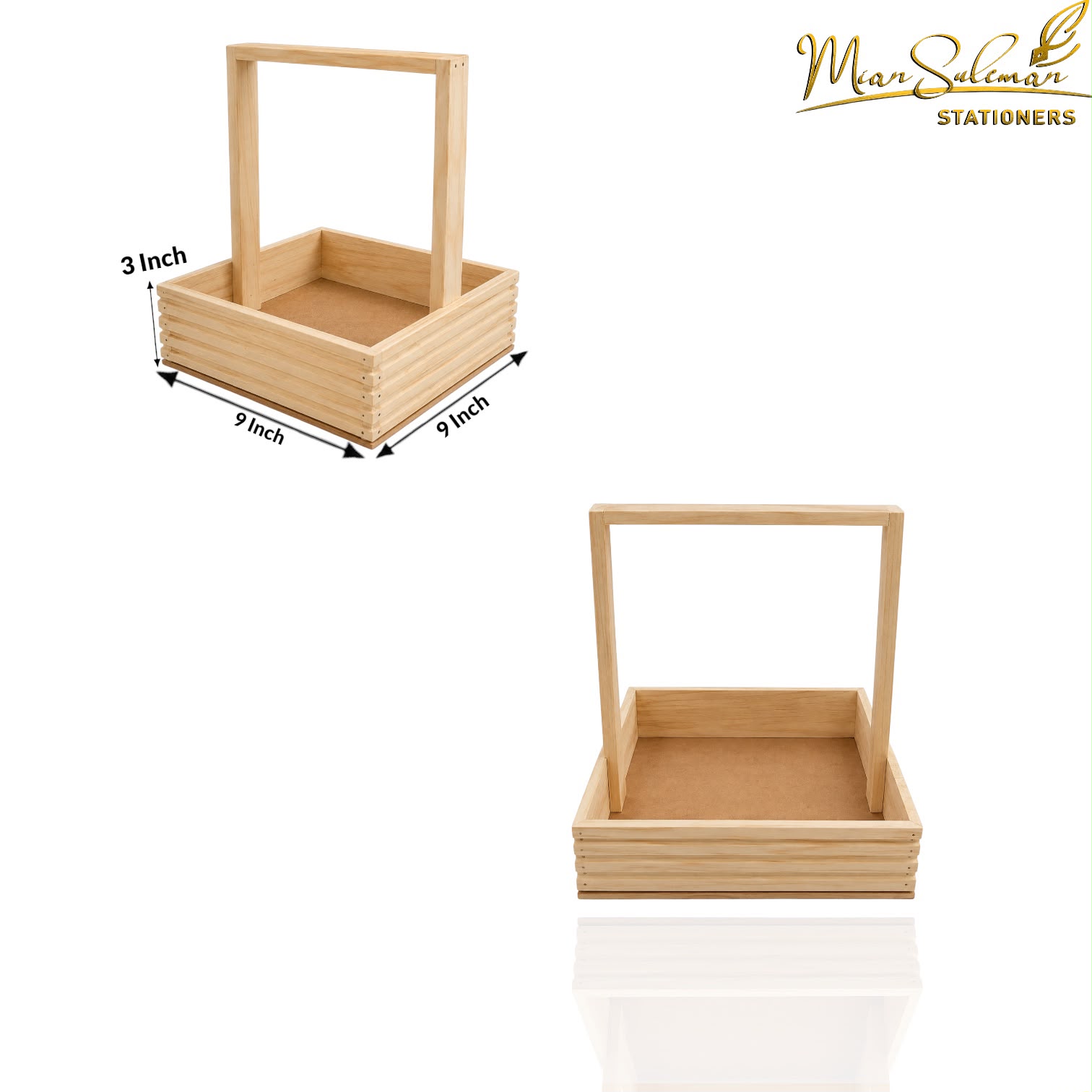 Wooden Square Storage Basket With Tall Handle