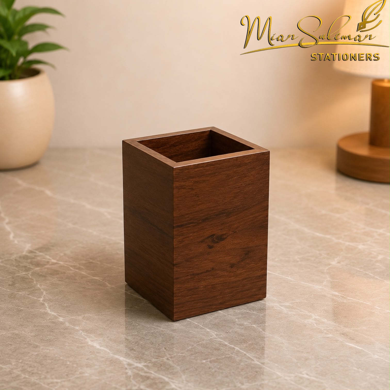 Square Wooden Pen Holder