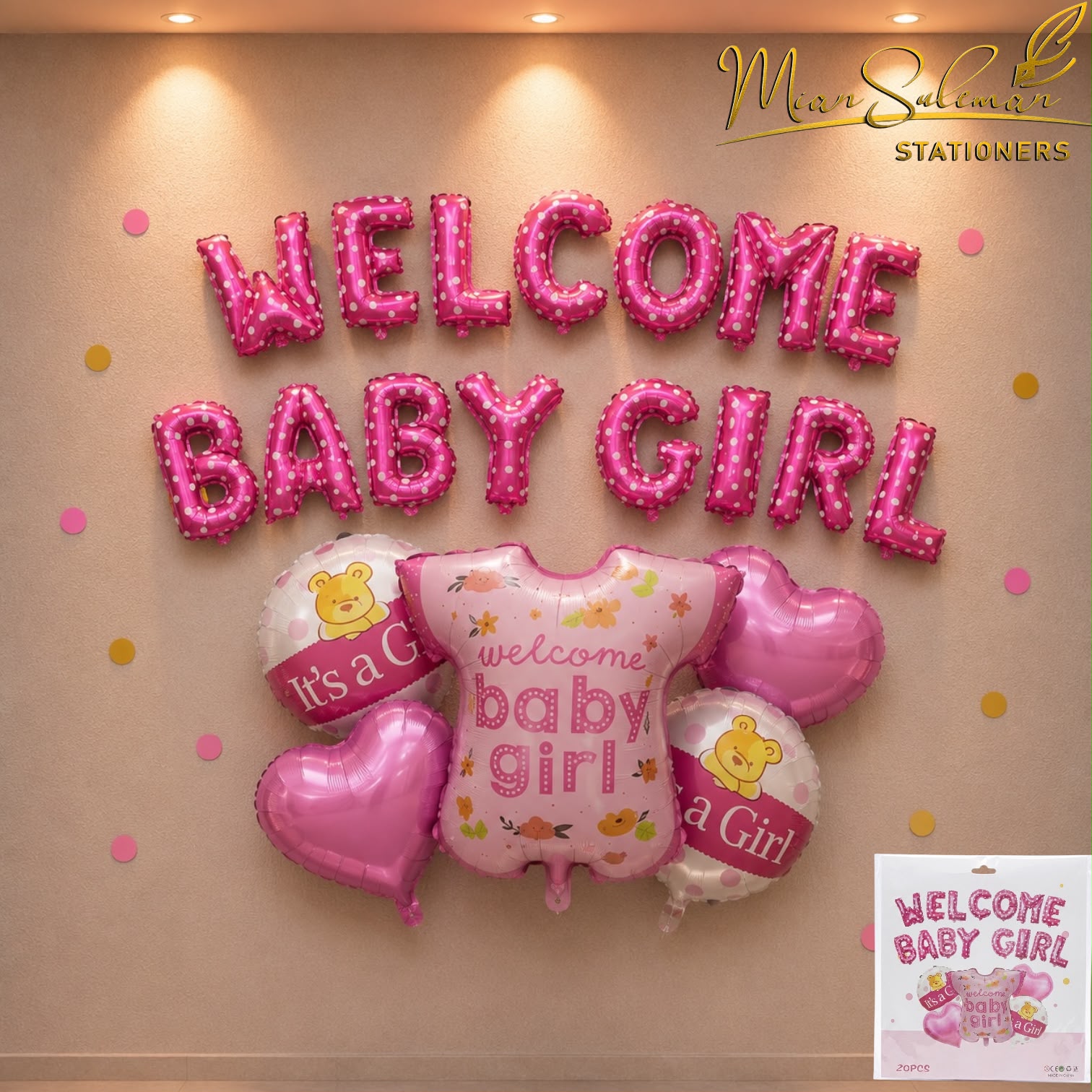 Well Come Baby Girl Foil Balloons With Banner