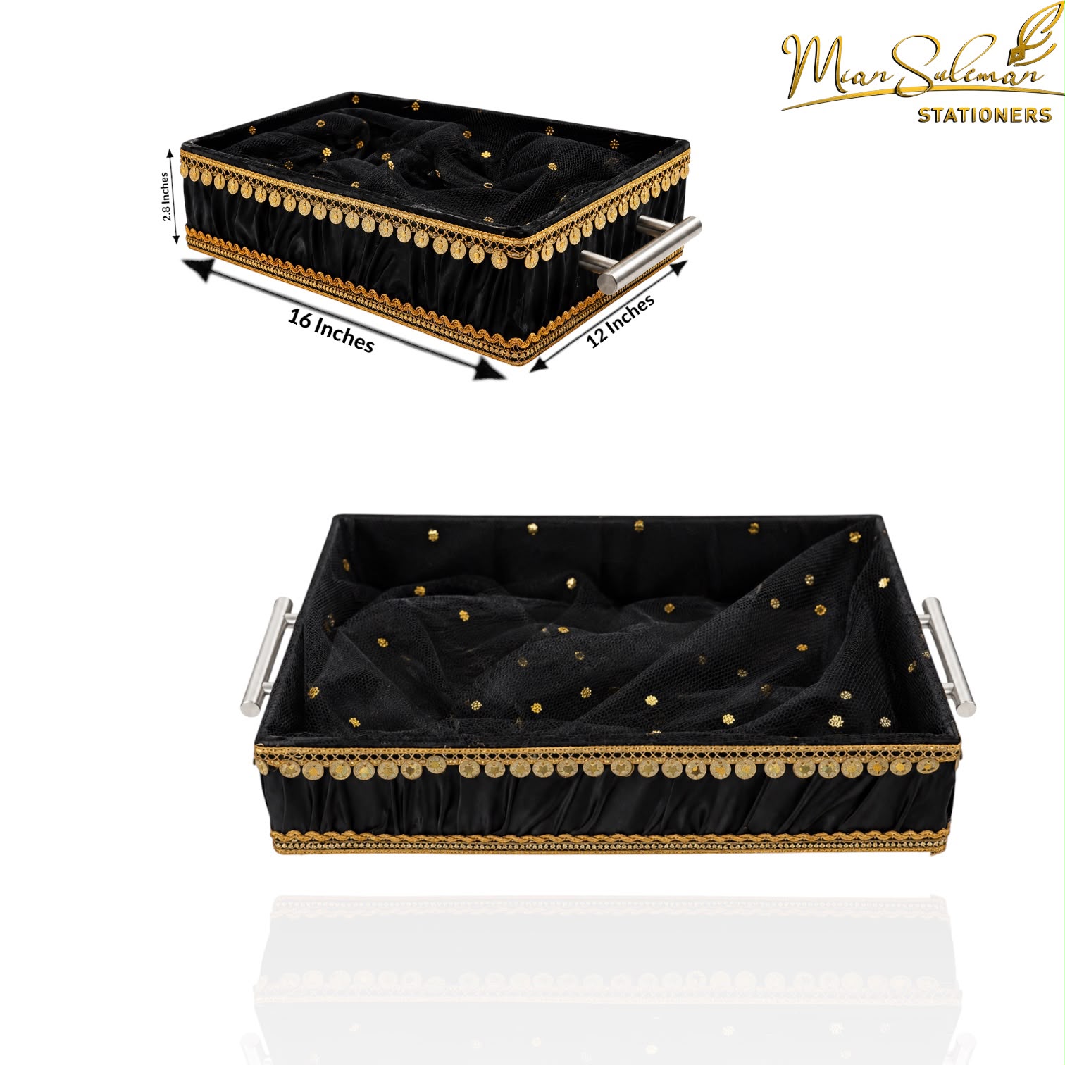 Rectangular Decorative Gift & Storage Tray With Handles (Black)
