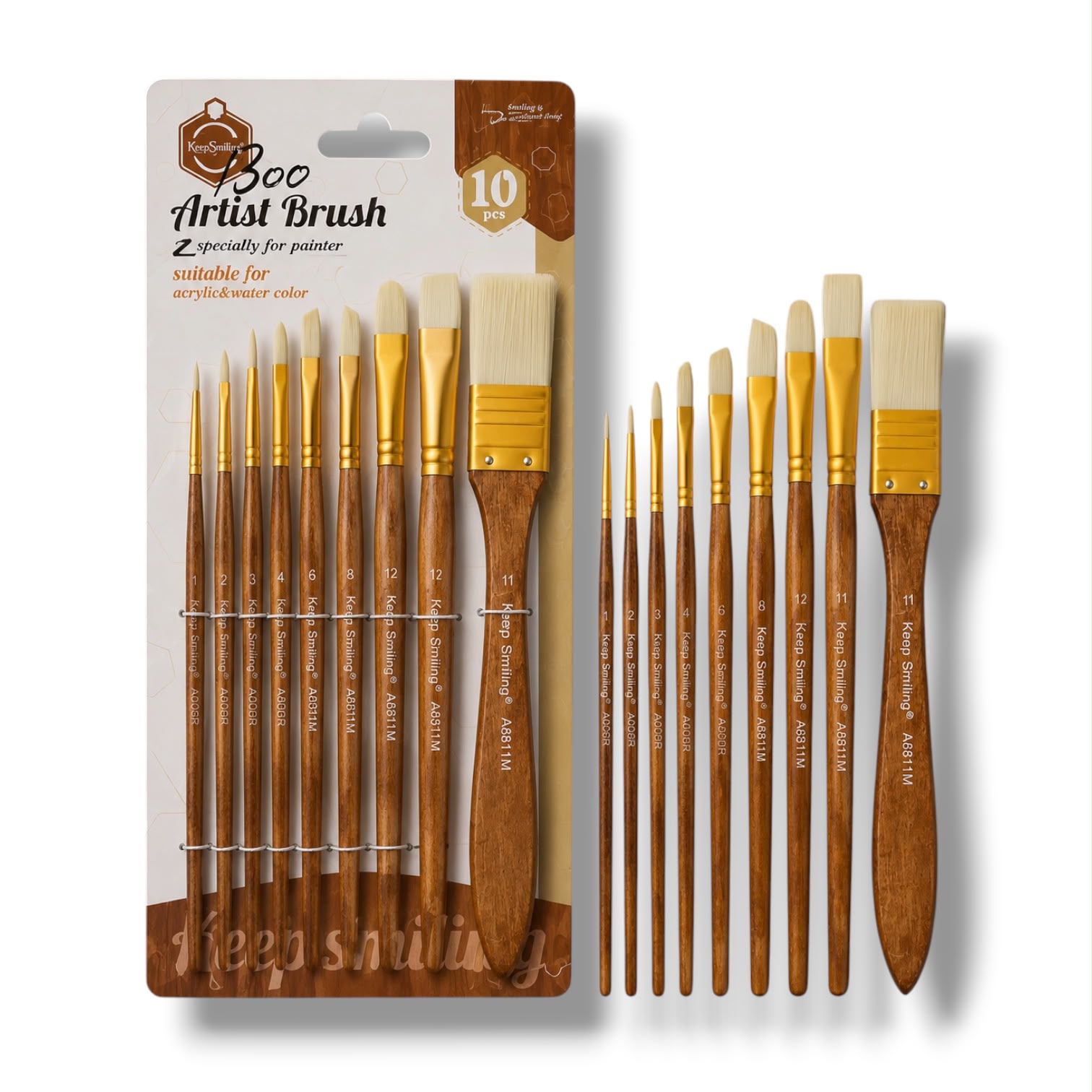 Keep Smiling Artist Mixed Shape Brush High Quality 10 Pcs Set