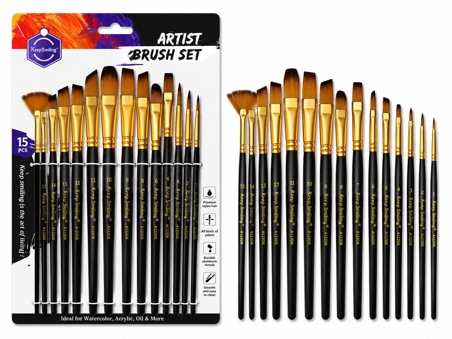 Keep Smiling Artist Multiple Shapes Brush 15 Pcs Set