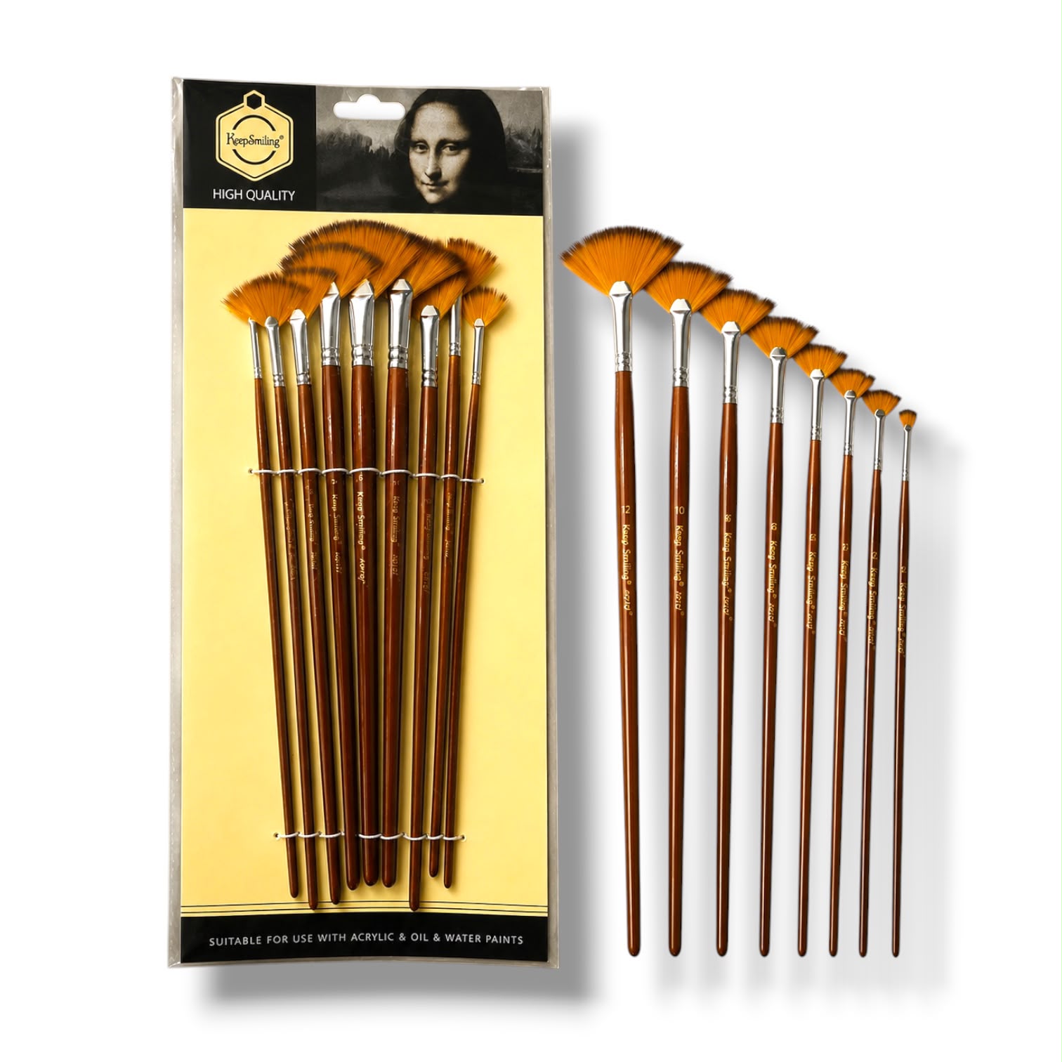 Keep Smiling Artist Fan Shape Brush 9 Pcs Set