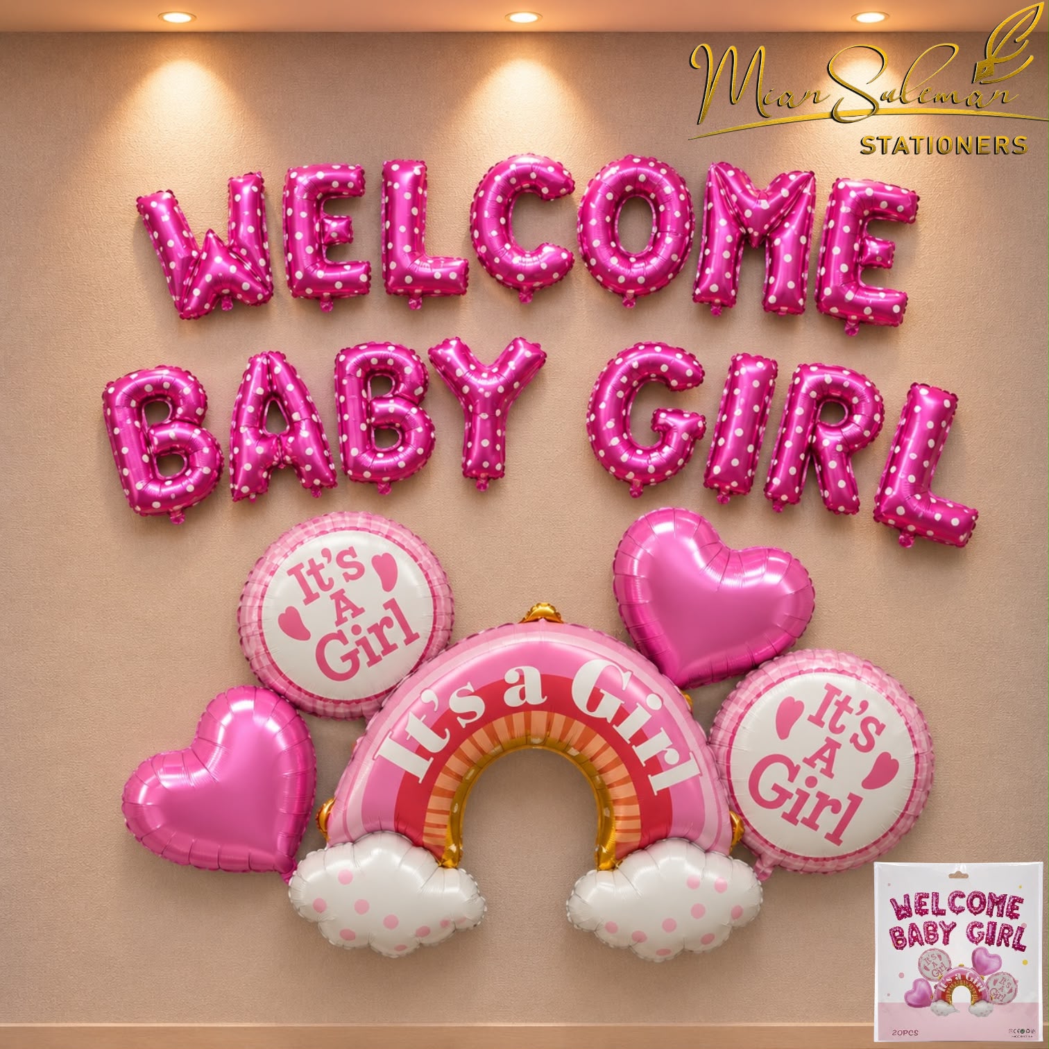 Well Come Baby Girl Foil Balloons With Banner
