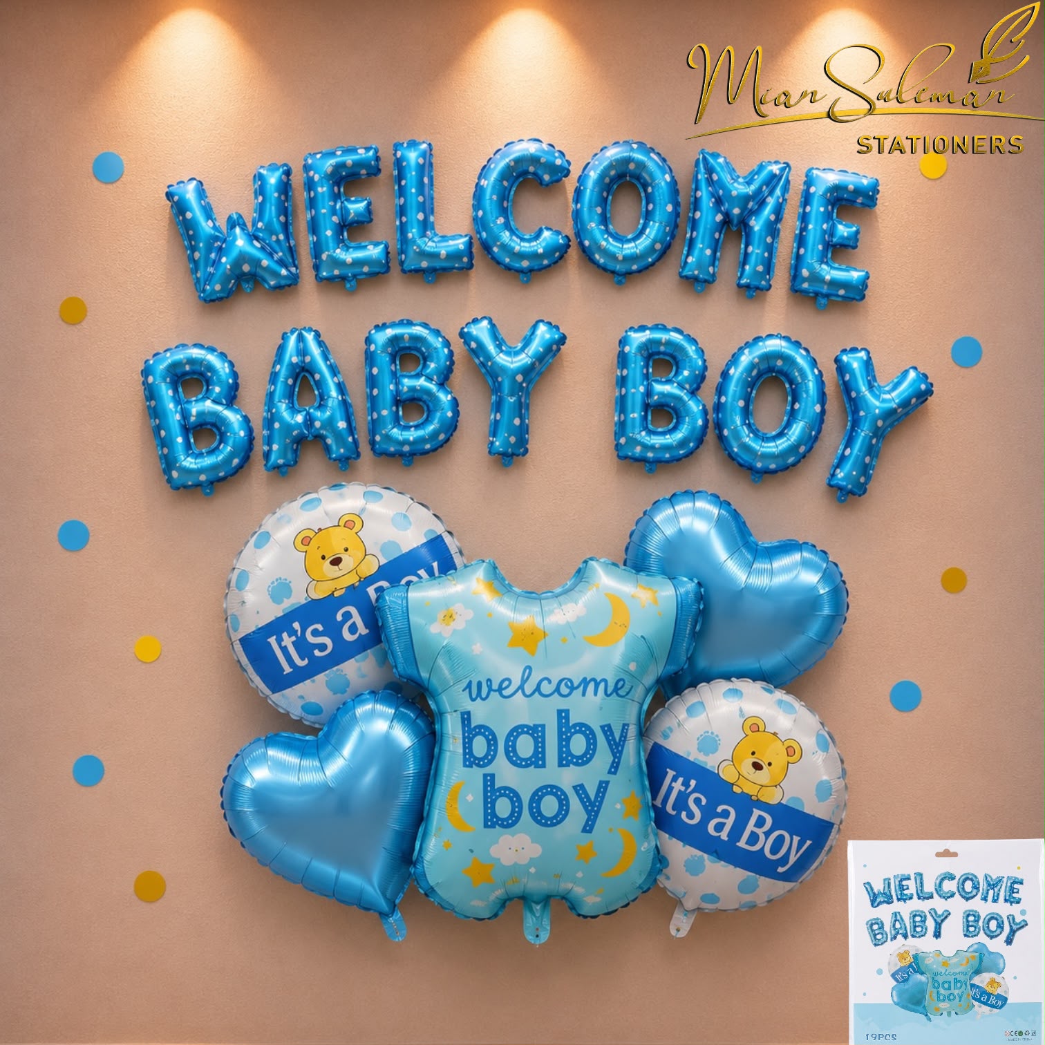 Well Come Baby Boy Foil Balloons With Banner