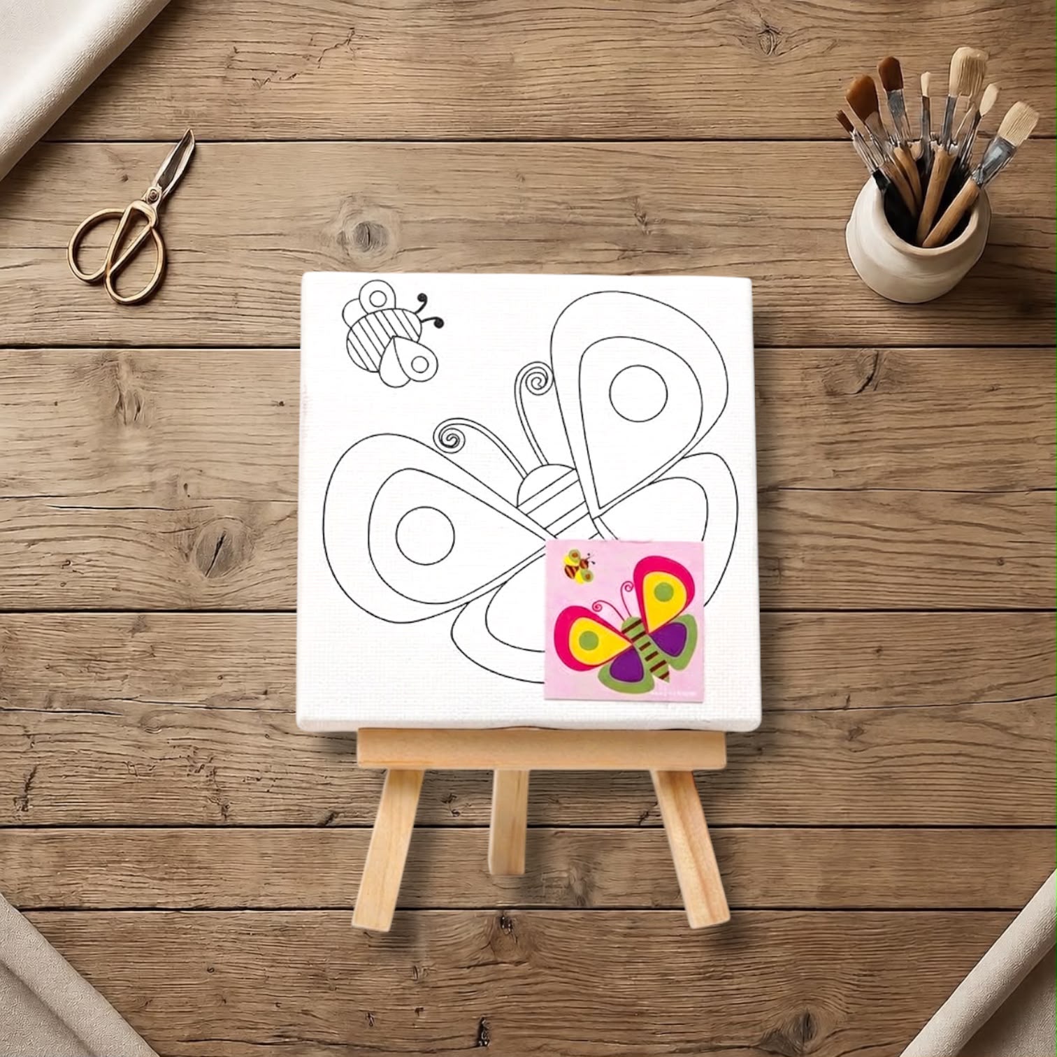 Mini Rectangular Canvas Board With Easel & Butterfly Design Fine Quality 4x4 Inches
