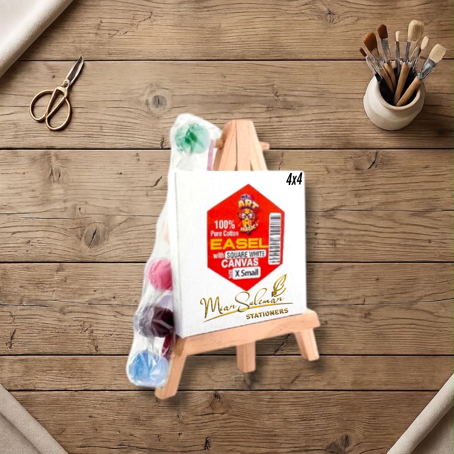 Mini Rectangular Canvas Board With Easel & Water Colors Fine Quality 4x4 Inches