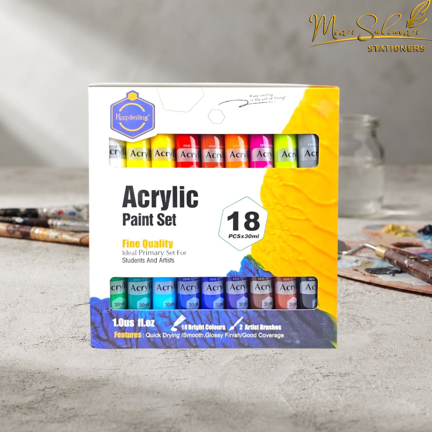 Keep Smiling Acrylic Paint Set Fine Quality 18 Colour 30ml