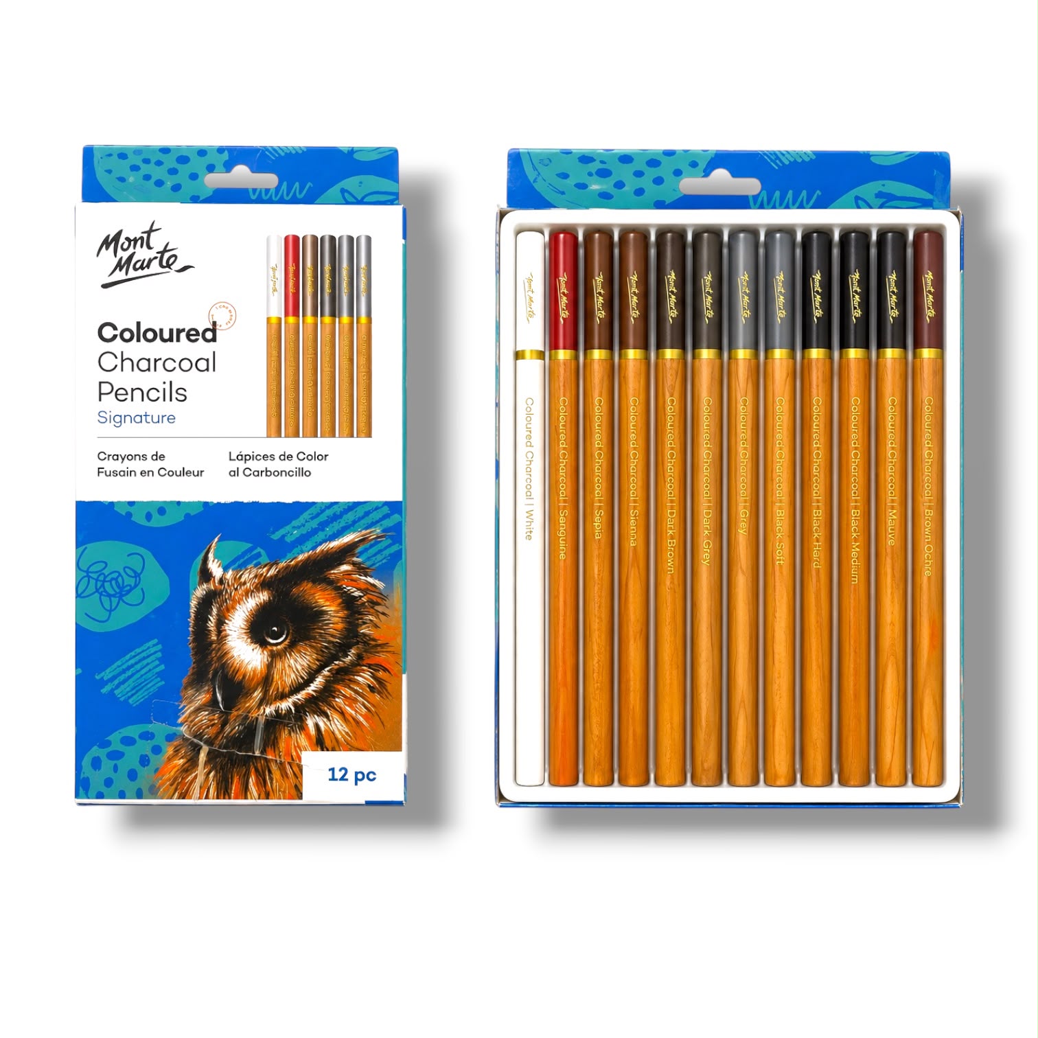 Mont Marte Coloured Charcoal Pencils 12 Pcs Set