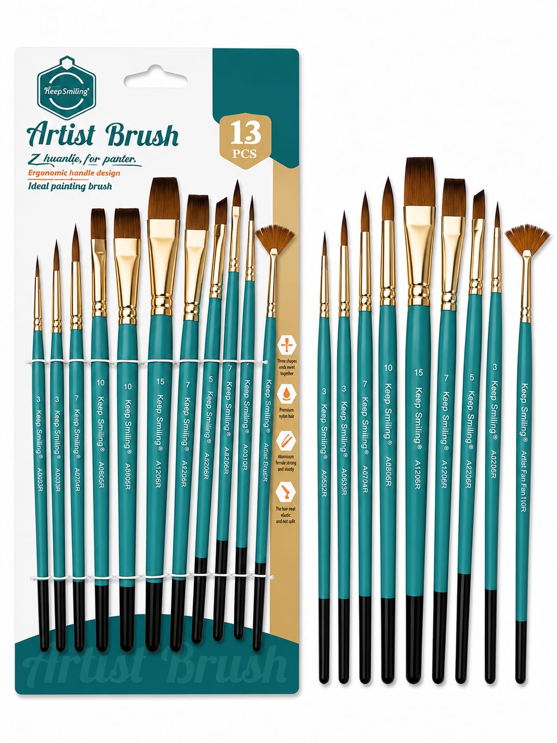 Keep Smiling Artist Multi Shape Brush 12 Pcs Set