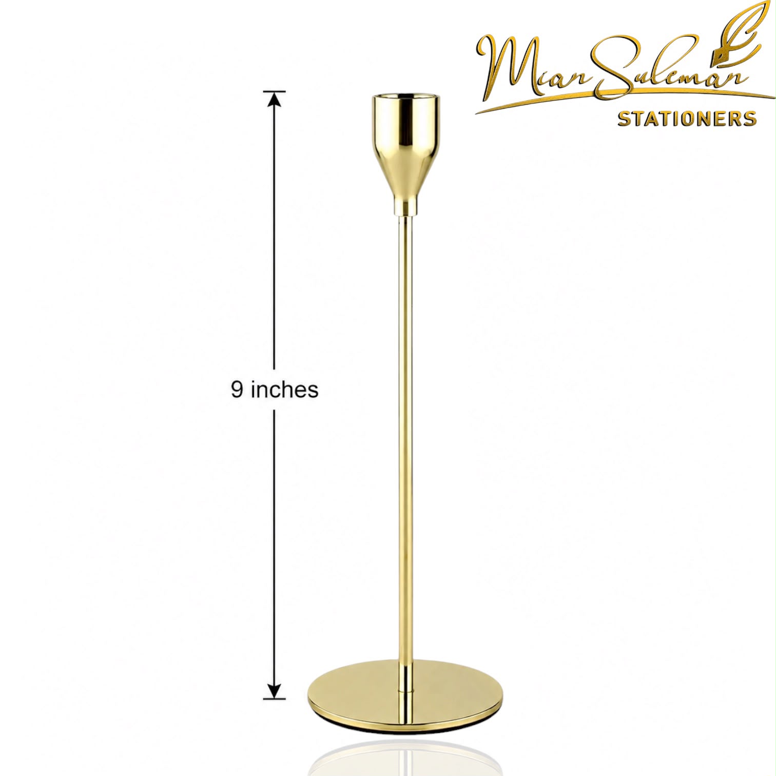 European Style Gold Metal Taper Candle Stick Holder 9 Inches