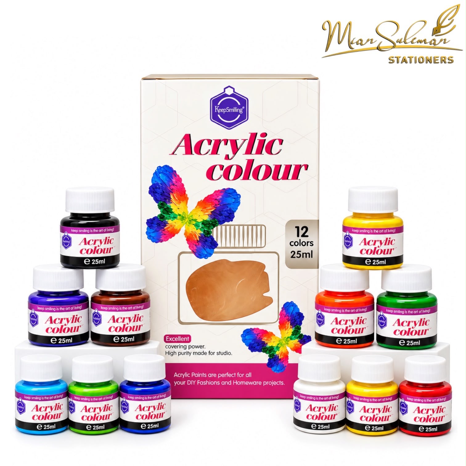 Keep Smiling Acrylic Paint Fine Quality 12 Colour 25ml