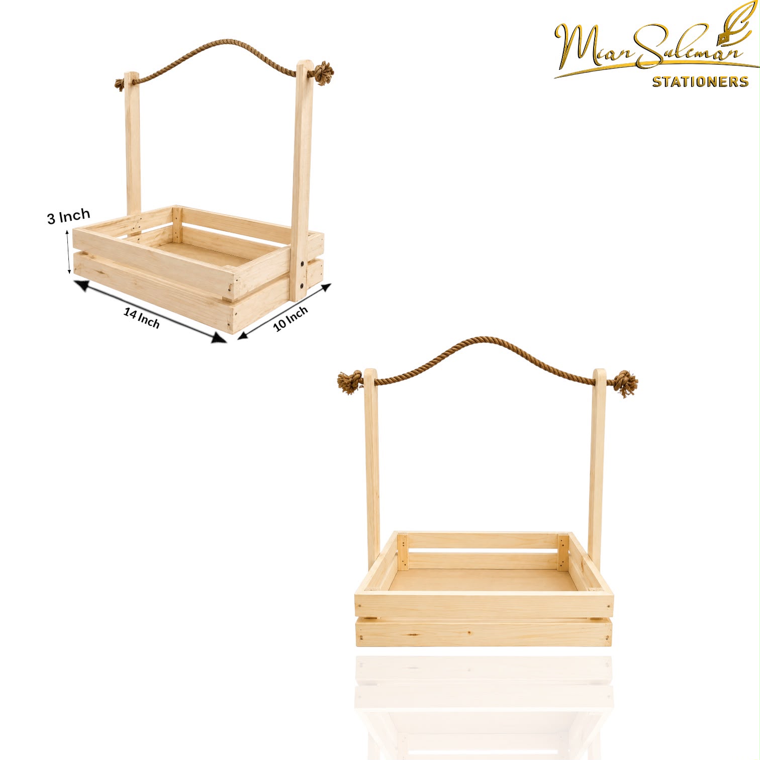 Wooden Storage Basket With Decorative Rope Handle