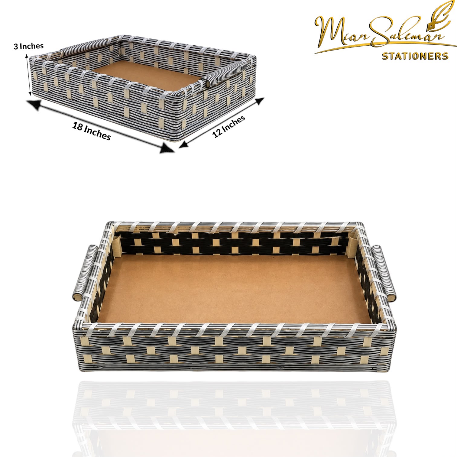 Rectangular Woven Cane Tray Basket